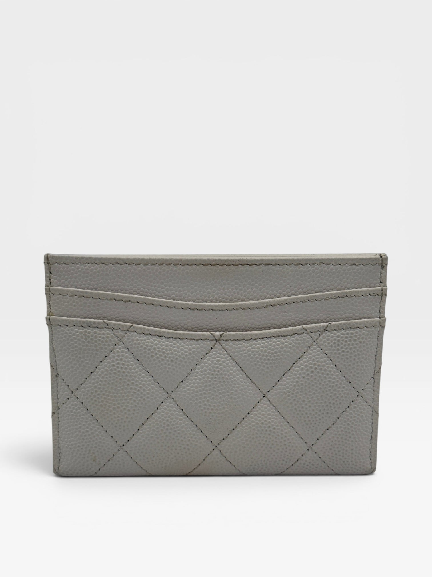 Chanel Classic Card Holder In White Caviar Leather With Pale Gold Hardware