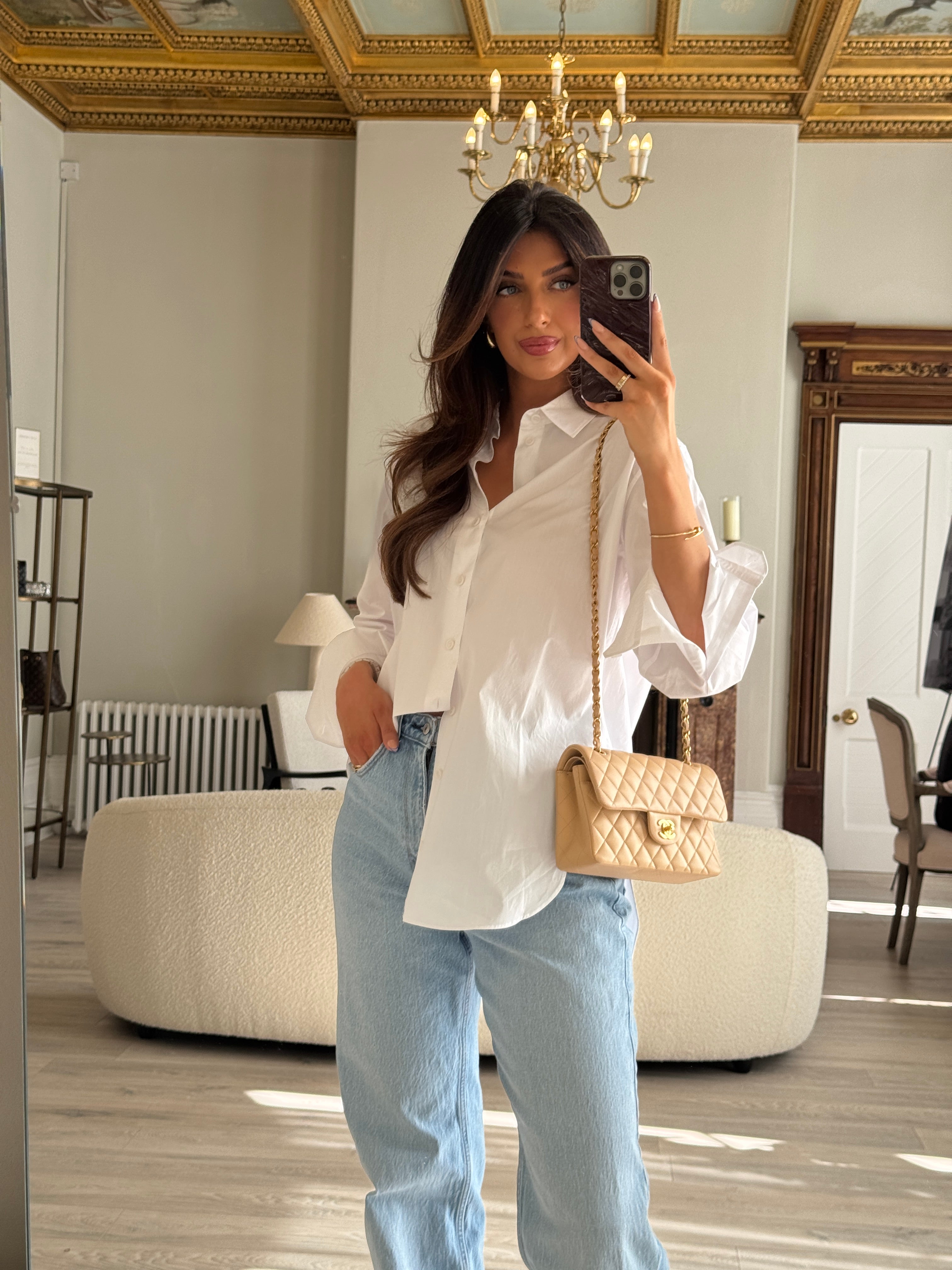 Chanel Small Classic Double Flap In Beige Lambskin With GHW