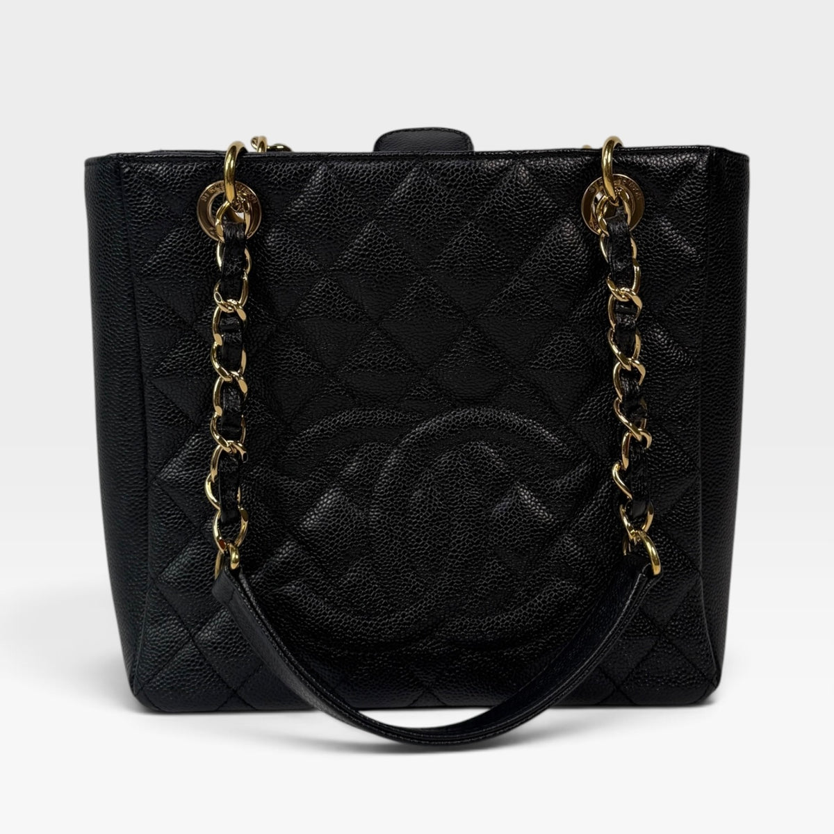 Chanel Petite Shopper Tote In Black Caviar Leather With Gold Hardware. 100% authentic and preloved in excellent condition