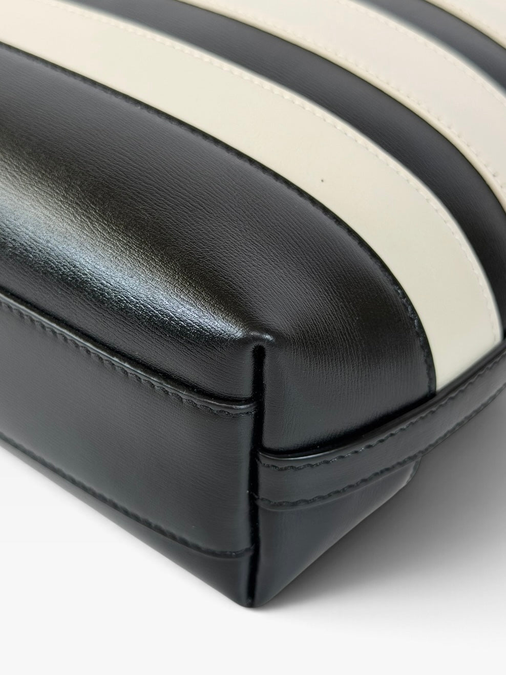 Saint Laurent Striped Tote In Black & White Leather With Gold Hardware 100% authentic and preloved in excellent condition