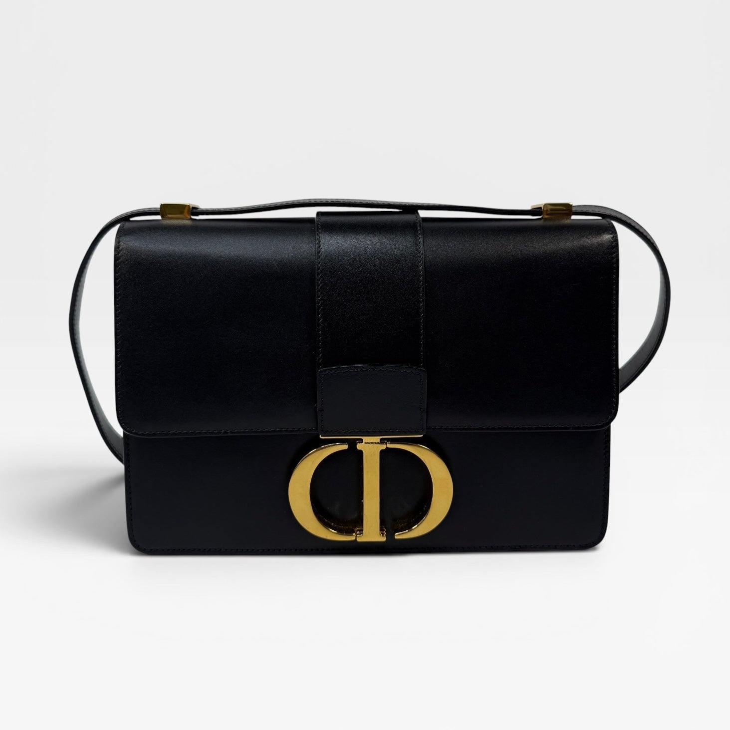 Christian Dior 30 Montaigne Bag In Black Box Calf Leather With Gold Hardware