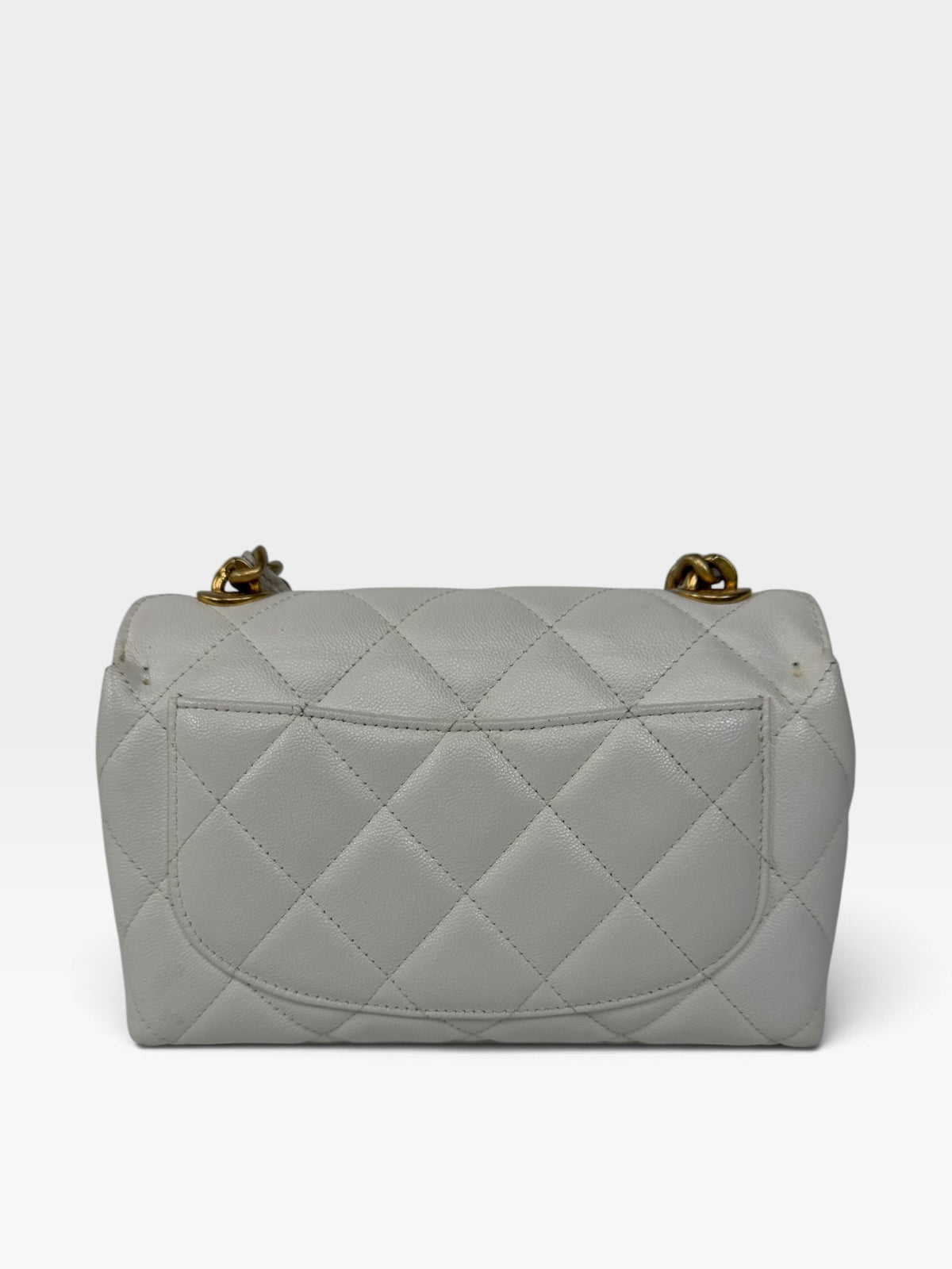 Chanel Mini Flap In White Caviar Leather With Gold Hardware 100% authentic and preloved in excellent condition