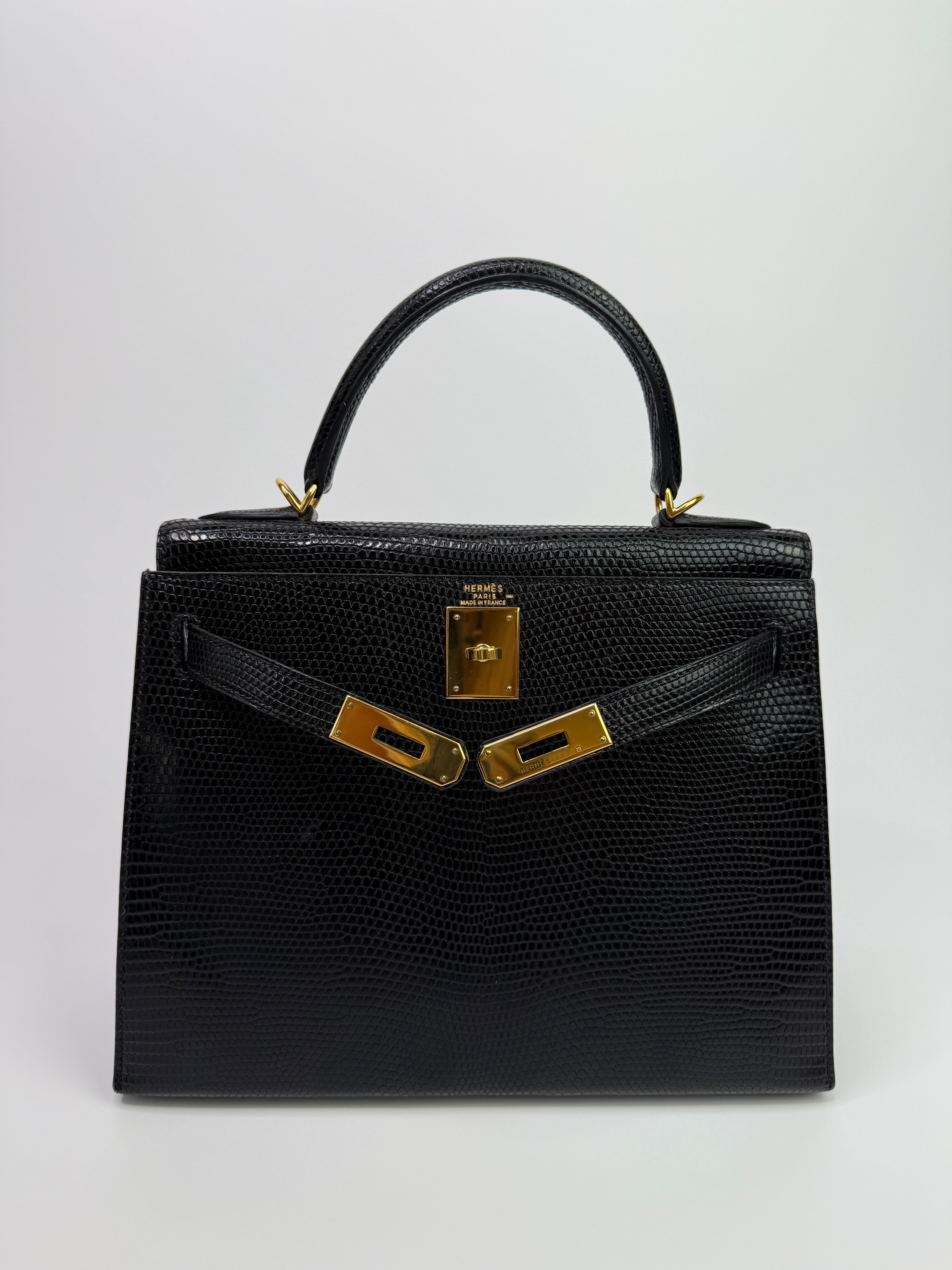 Hermès Vintage Kelly 28 In Black Lizard Leather With GHW