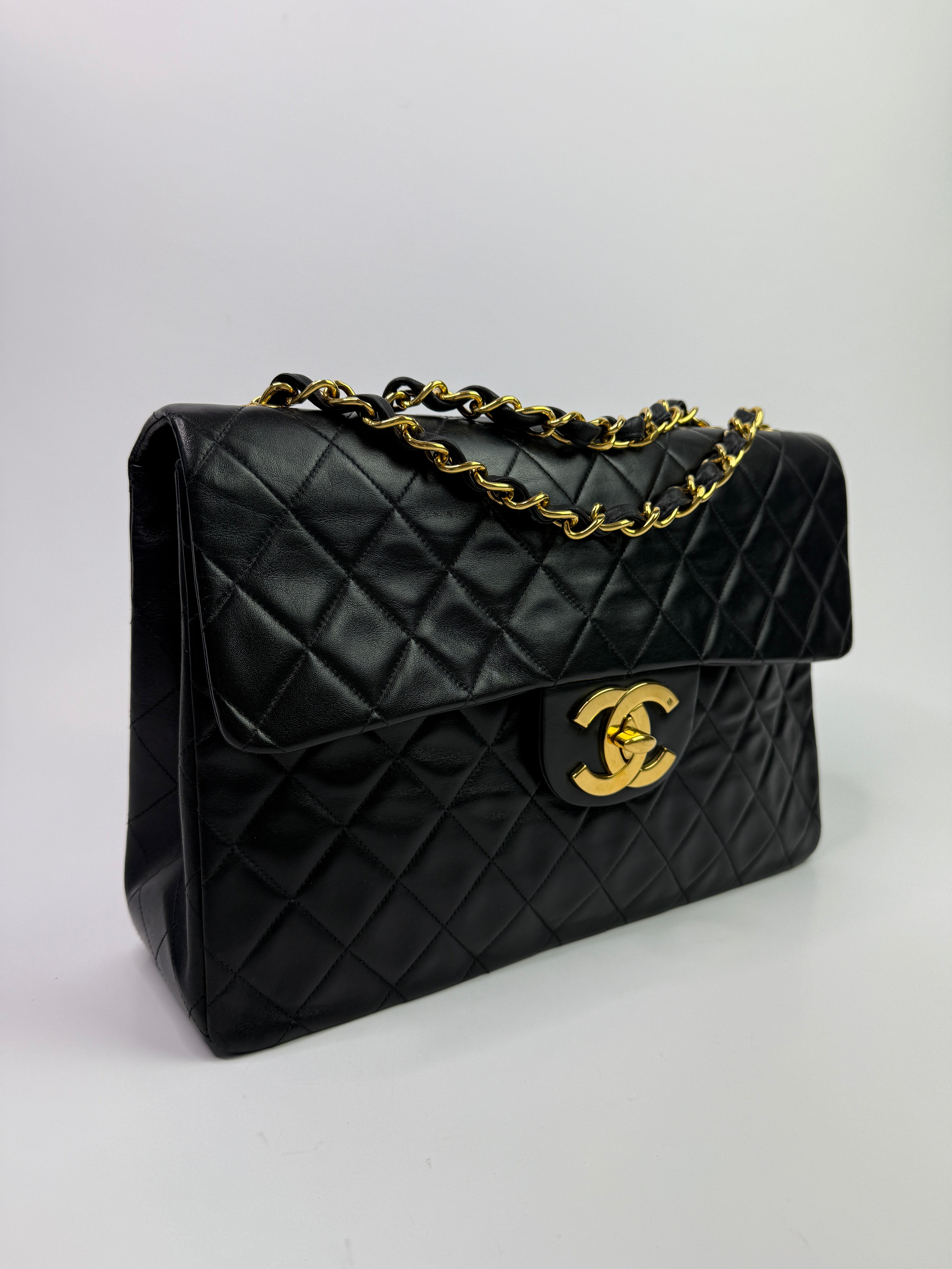 Chanel Vintage XL Maxi Flap Bag In Black Lambskin