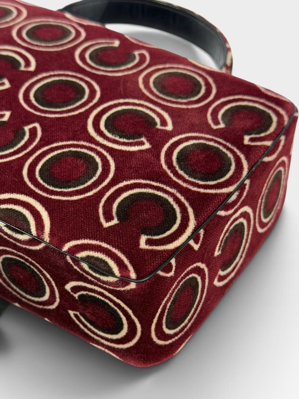 Chanel Coco Print Velvet Top Handle Flap In Burgundy With Gold Hardware