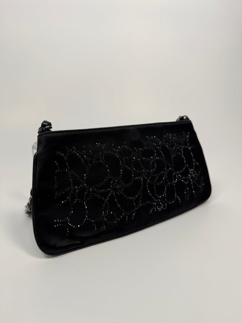 Chanel Satin Crystal Camellia Evening Bag