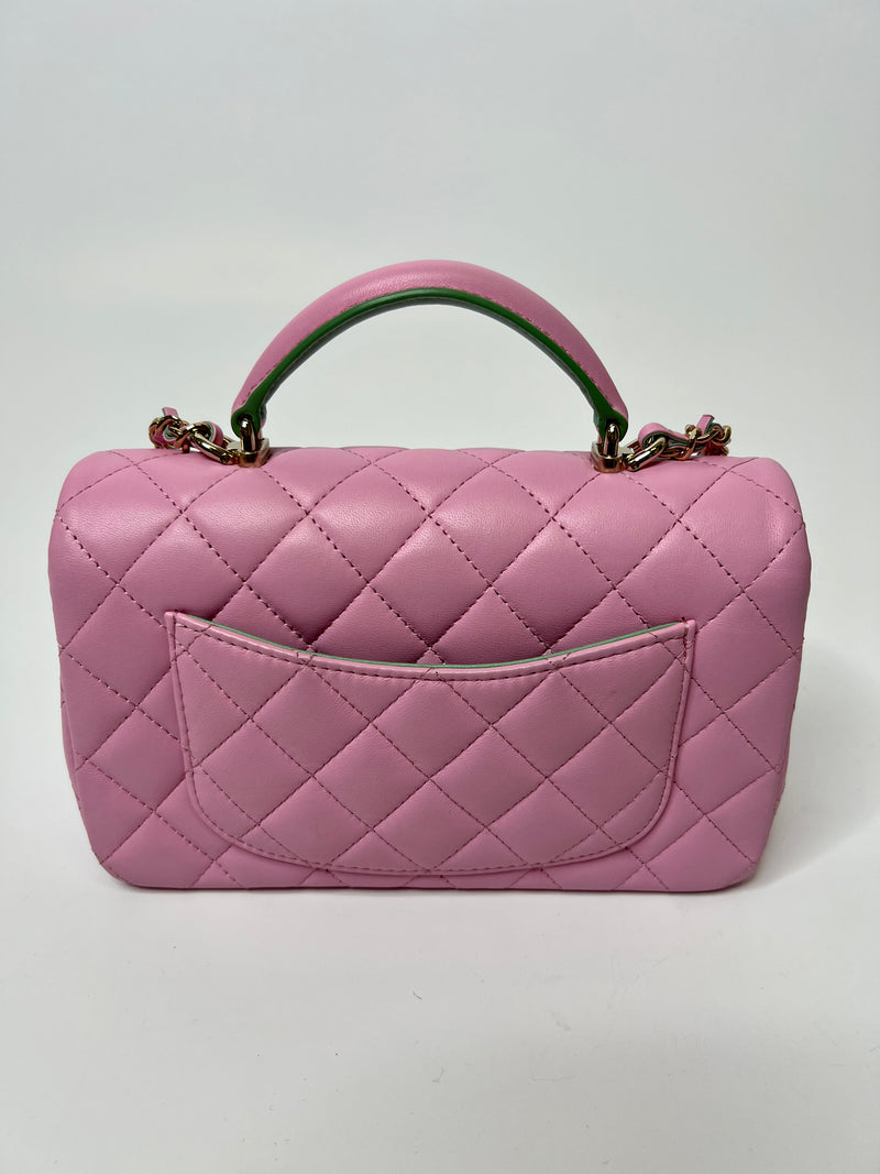 Chanel Mini Top Handle In Pink/Light Green