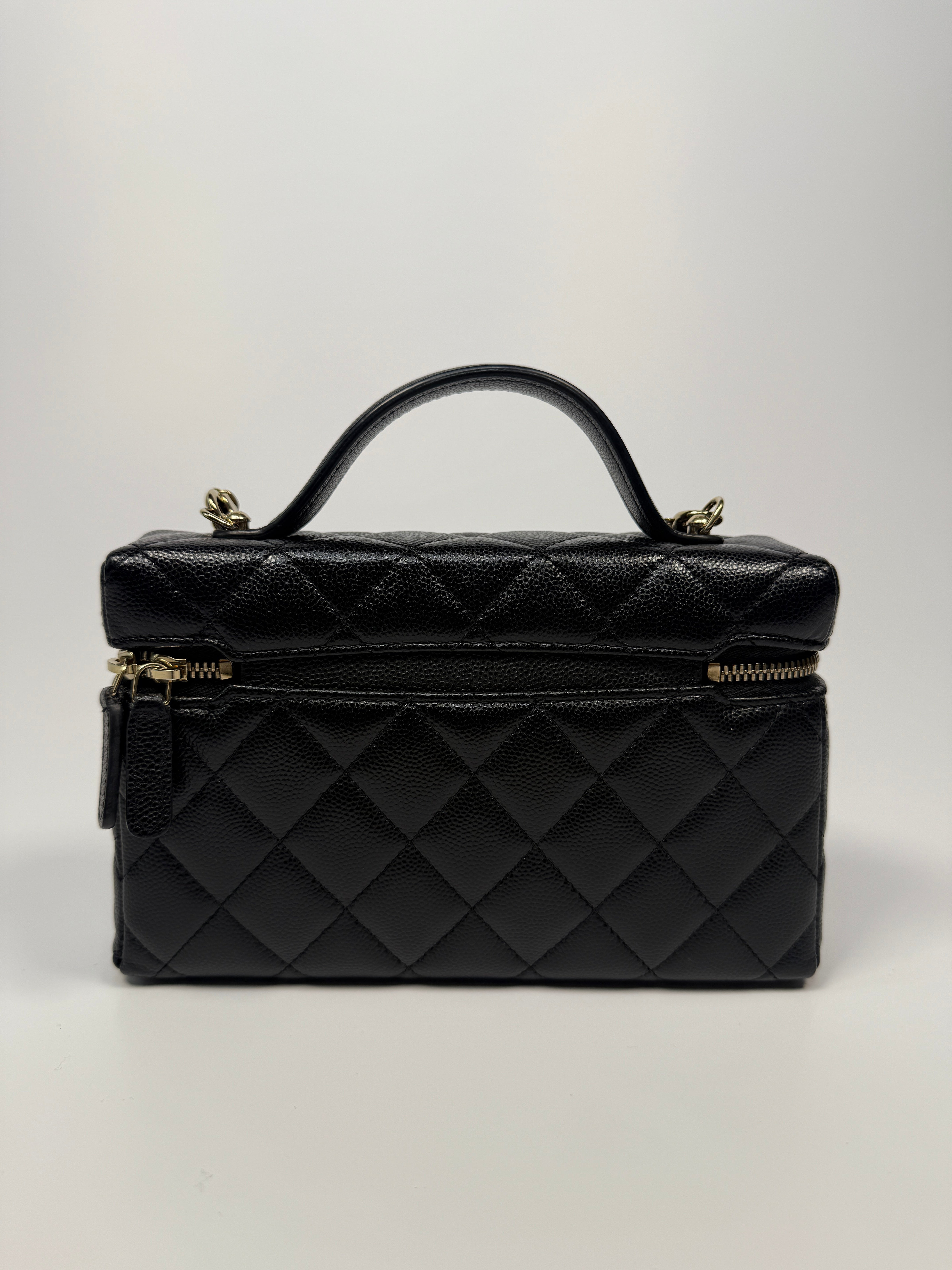 Chanel Flat Vanity In Black Caviar Leather With Gold Hardware Authentic and preloved in excellent condition. 