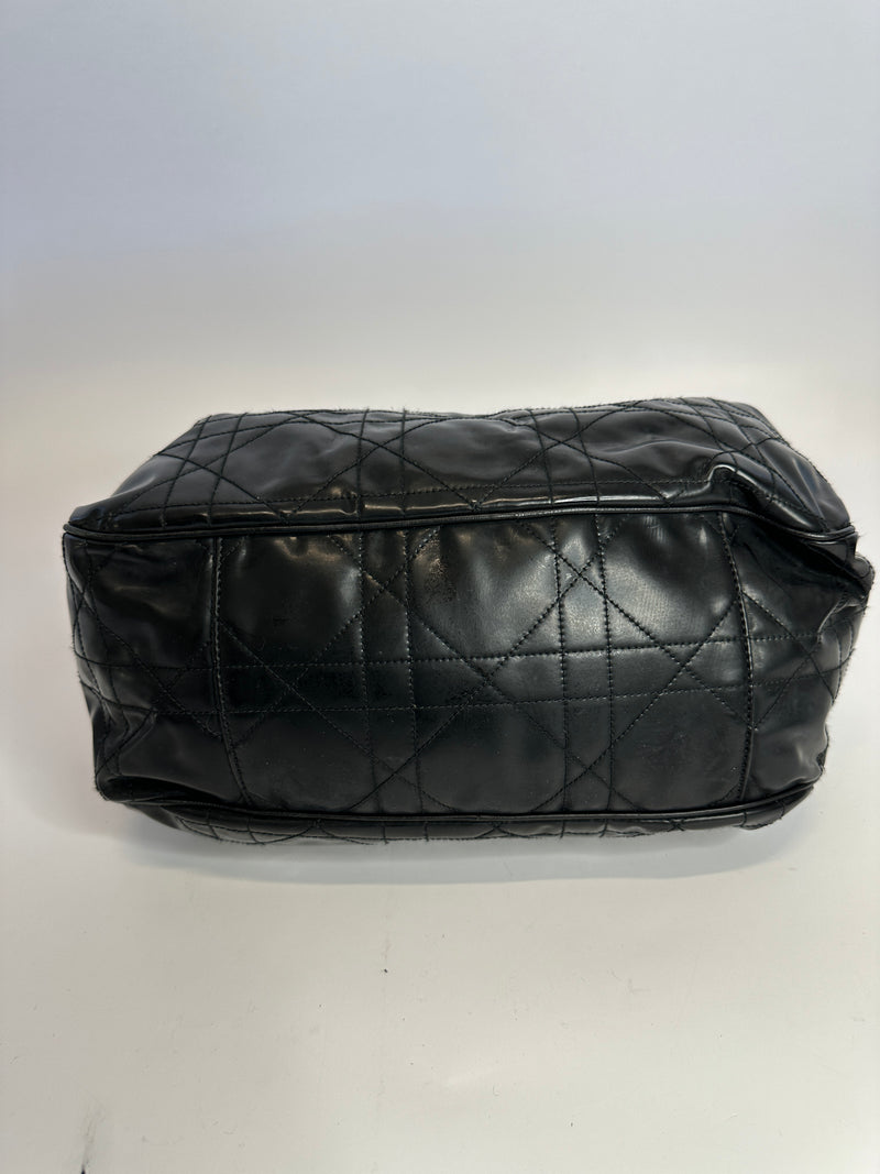 Christian Dior Black Quilted Lambskin Cannage Tote Bag
