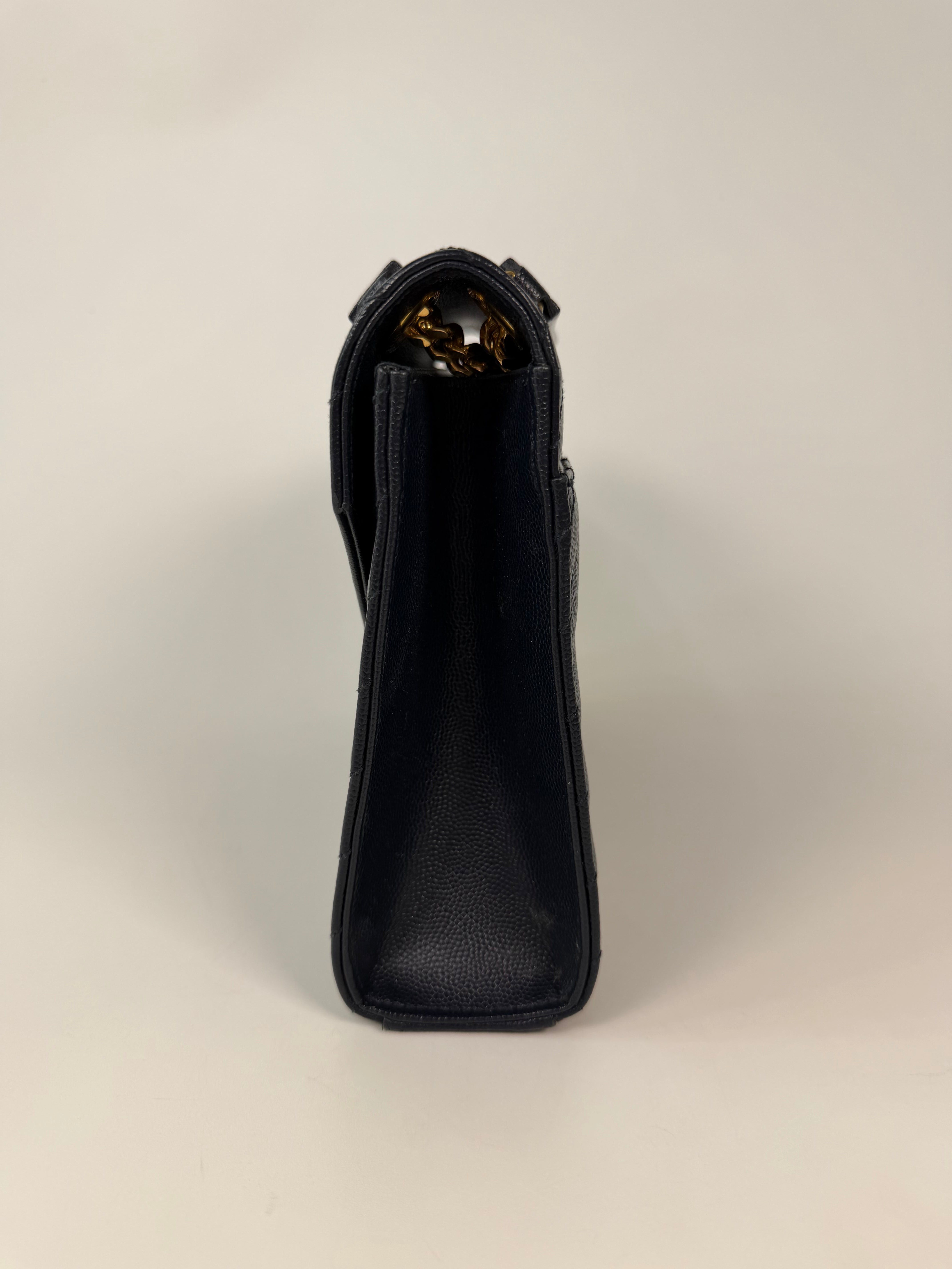 Authentic and pre loved Saint Laurent Medium Envelope Bag In Blue Grained Leather With Gold Hardware. Excellent Condition. Verified by Luxe Cheshire 