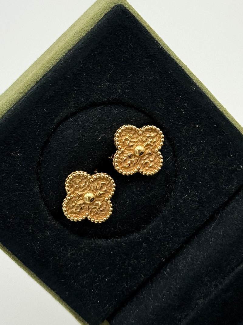 Van Cleef & Arpels Vintage Alhambra Hammered 18K Yellow Gold Earrings