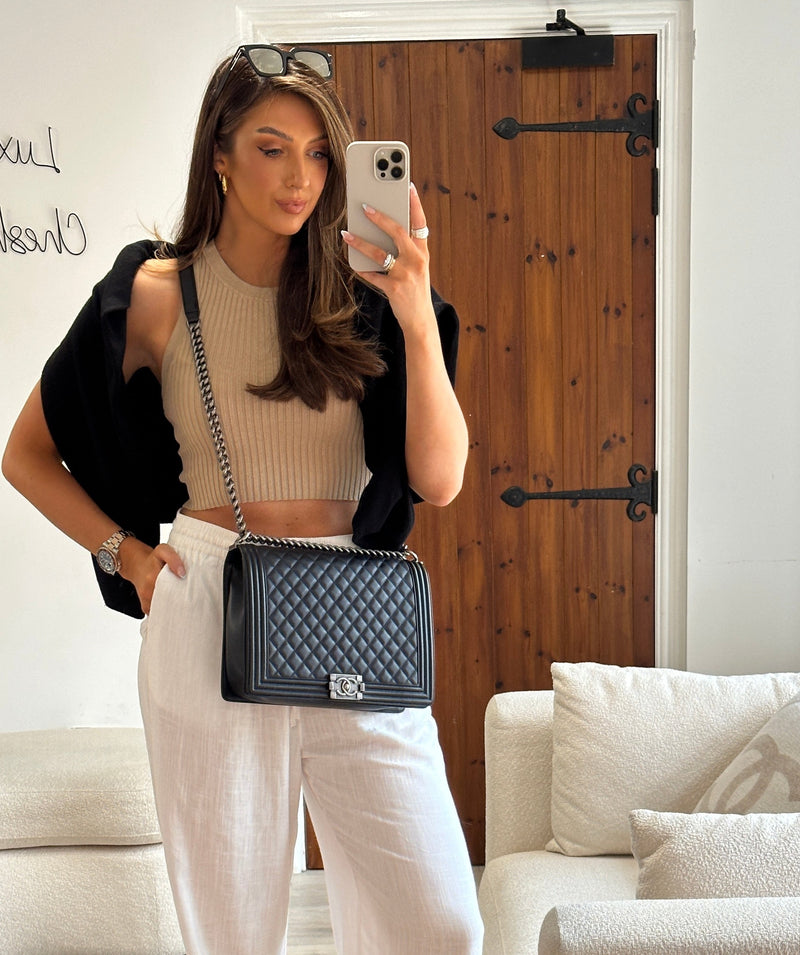 Chanel Boy Bag Large In Black Lambskin Leather
