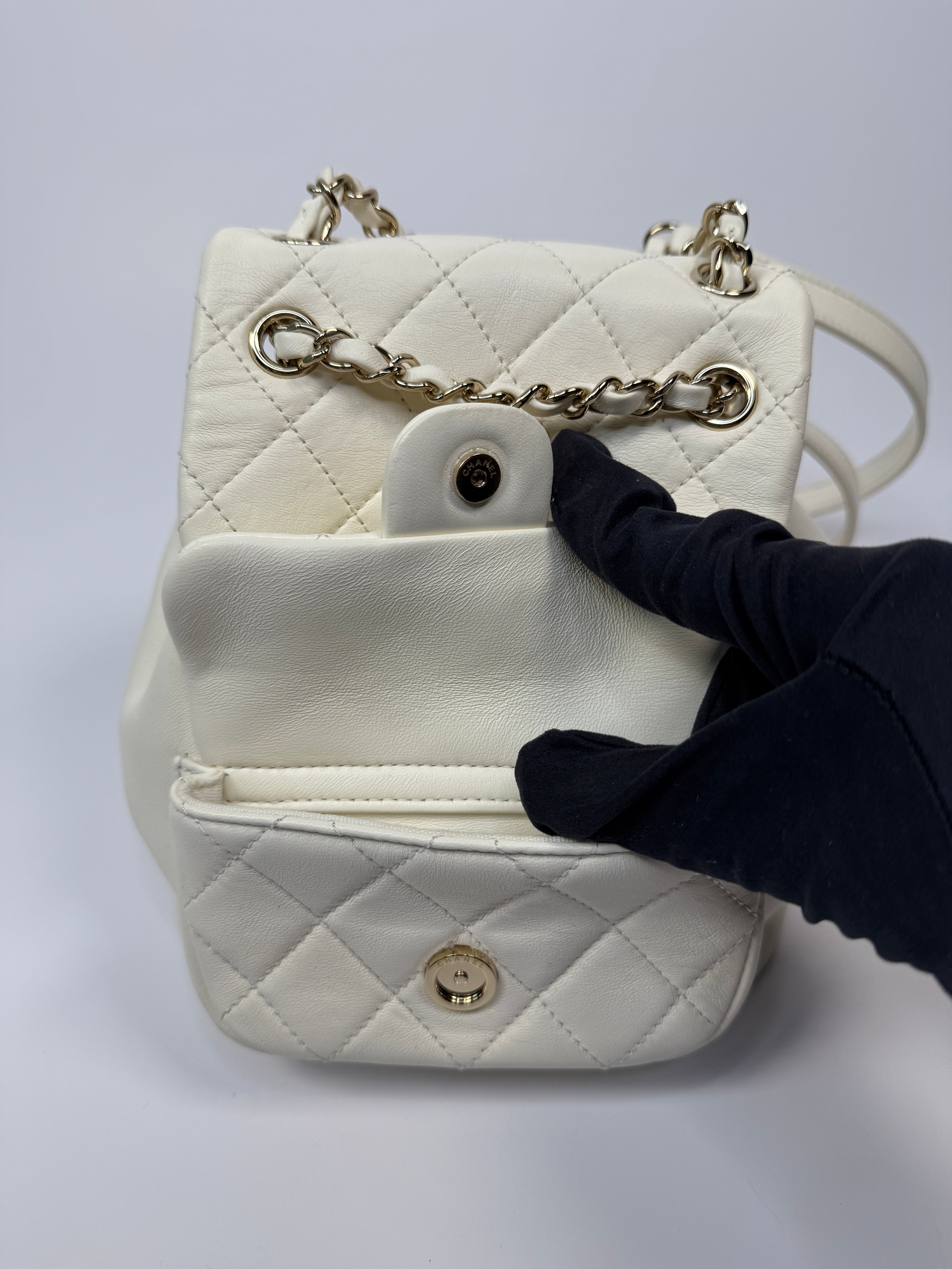 Chanel Duma Backpack In White Calfskin Leather With PGHW