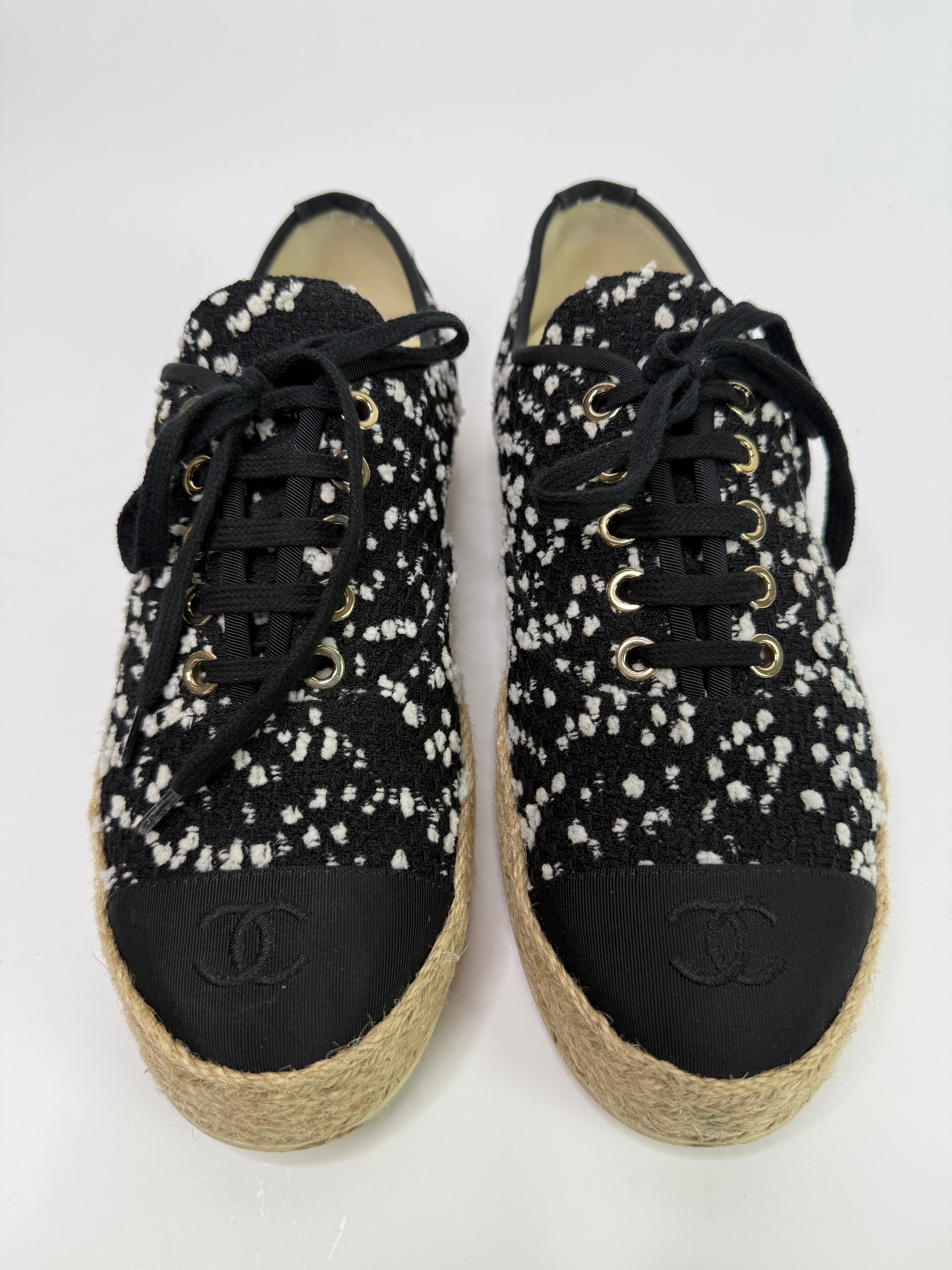 Chanel Black Tweed Espadrille Mules  (Size 38/UK 5)