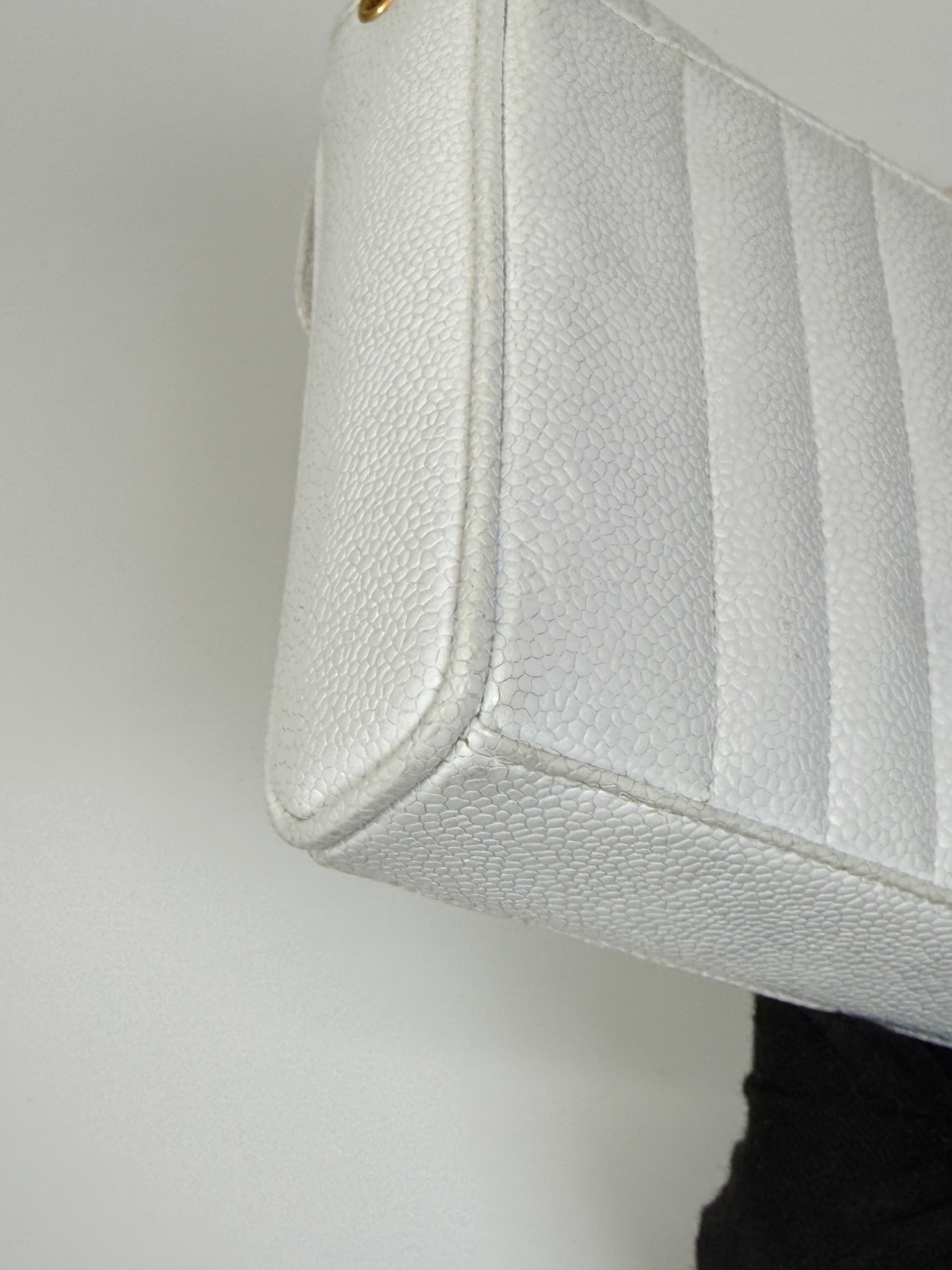 Chanel Vintage Mini Square Flap In White Caviar Leather With 24kt Gold Hardware. Excellent condition 100% Authenticity Guarantee 