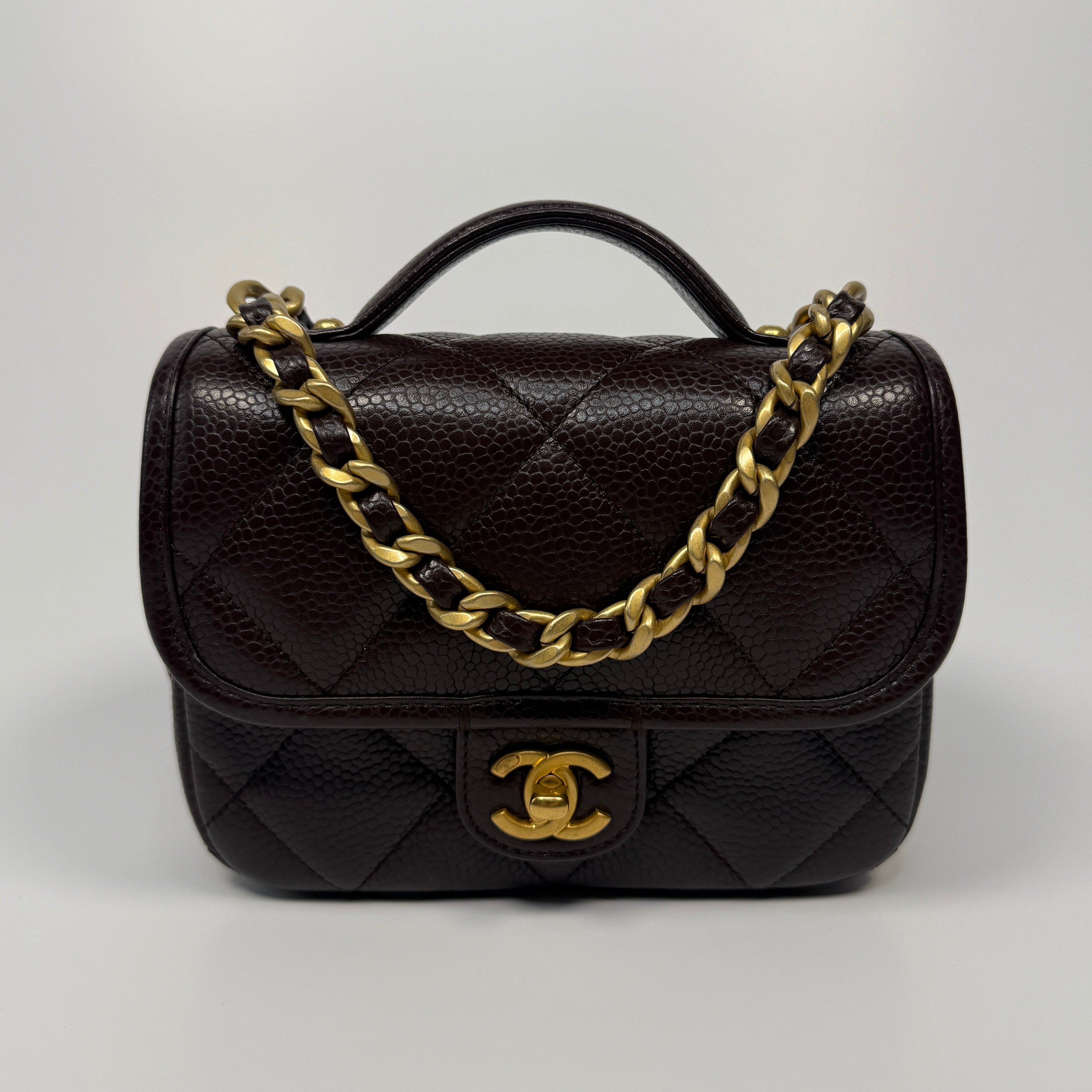 Chanel Seasonal Flap Bag in Brown/Burgundy Caviar Leather With Gold Hardware in Excellent authentic and preloved condition 