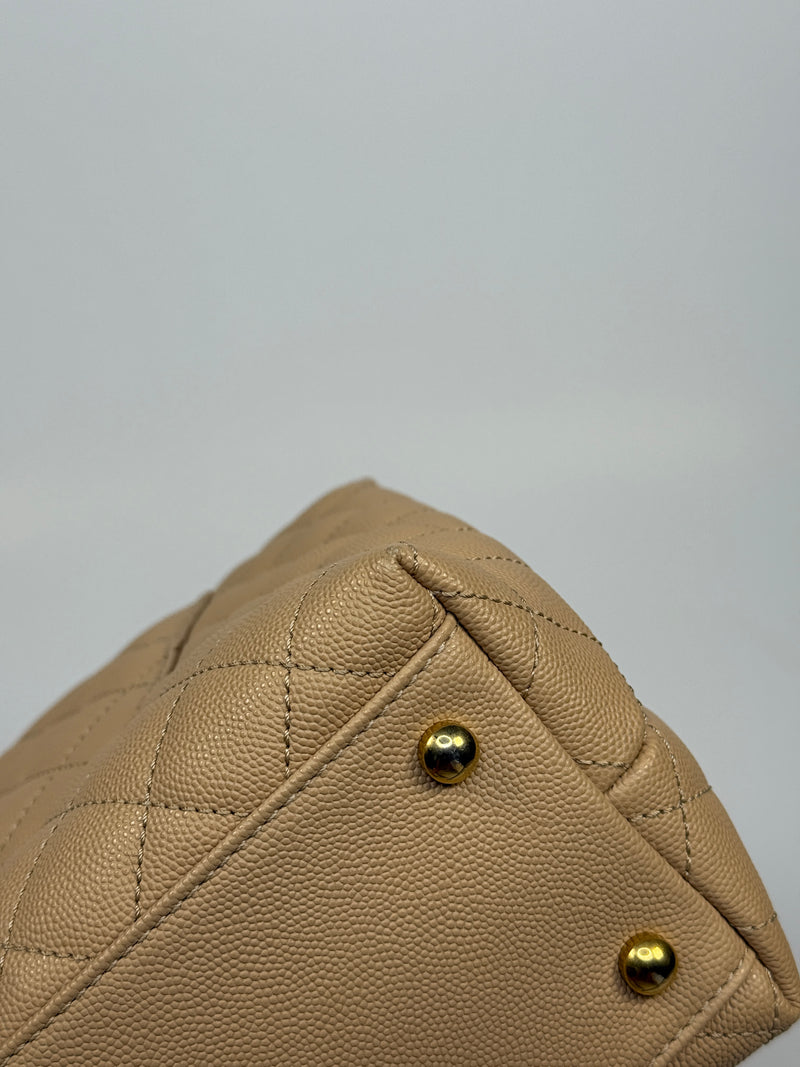 Chanel Coco Large Top Handle In Beige Caviar Leather With GHW