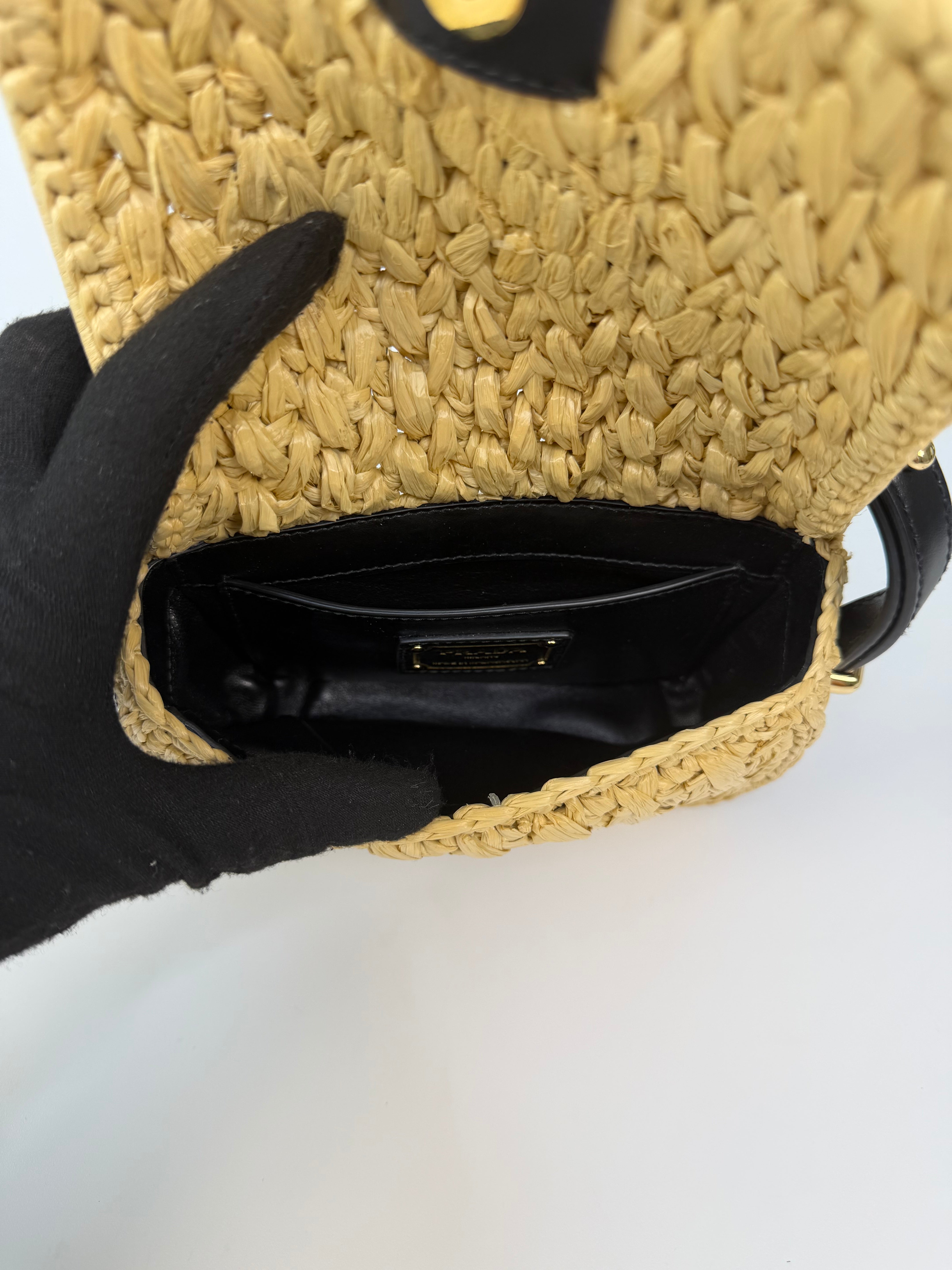 Prada Small Logo Shoulder Bag In Natural Raffia With Gold Hardware