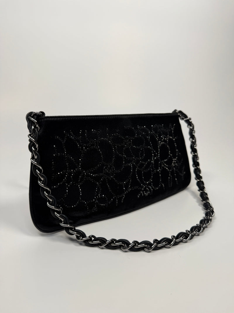 Chanel Satin Crystal Camellia Evening Bag