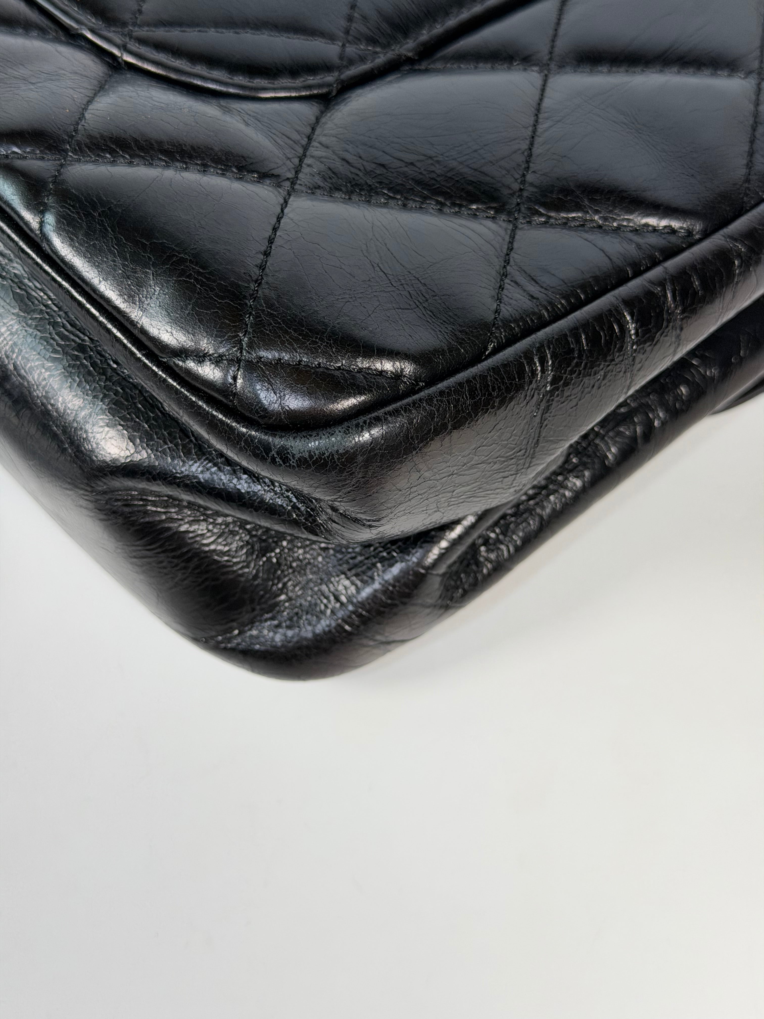Chanel Delivery Top Handle Flap Bag In Black Calfskin Leather With Silver Hardware