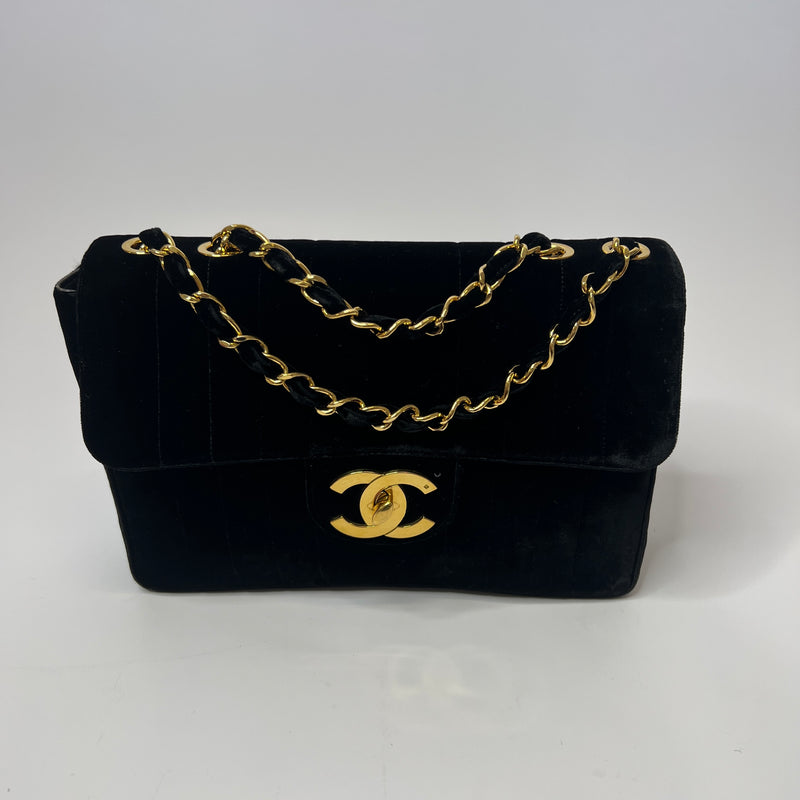 Chanel Black Velvet Jumbo Vintage Flap Bag