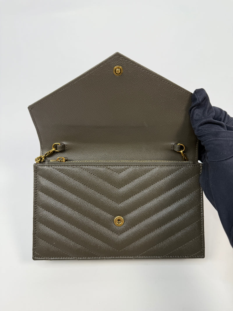 Saint Laurent Cassandre Matelassé Textured- Leather Wallet On Chain