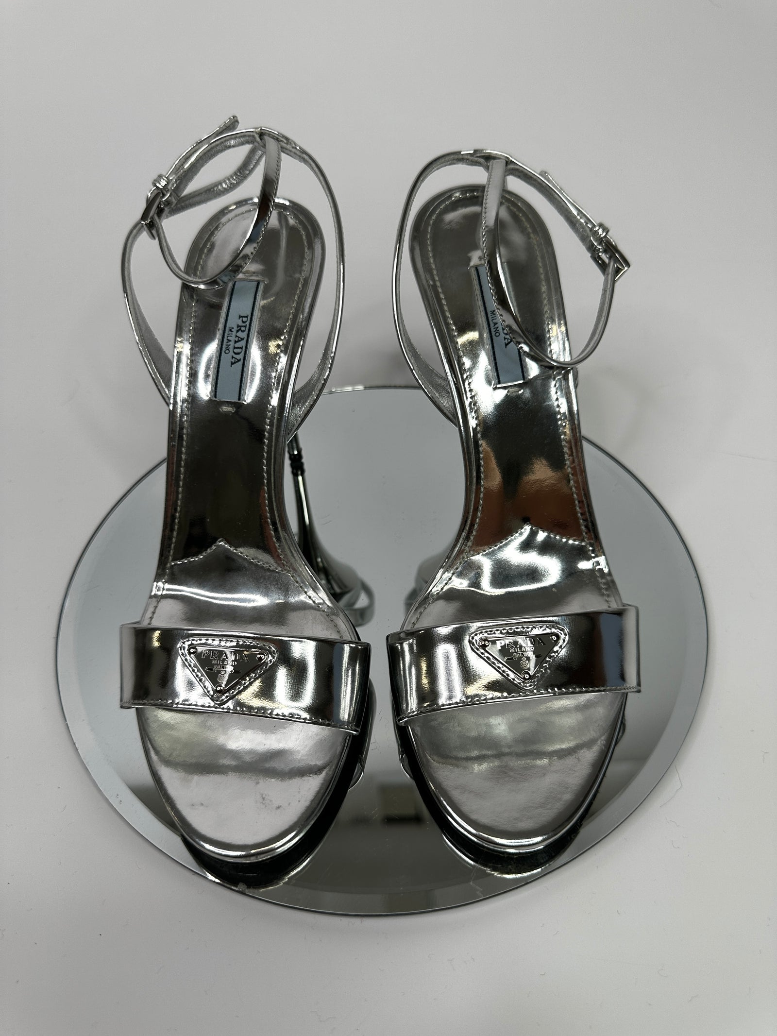 Prada logo heels online