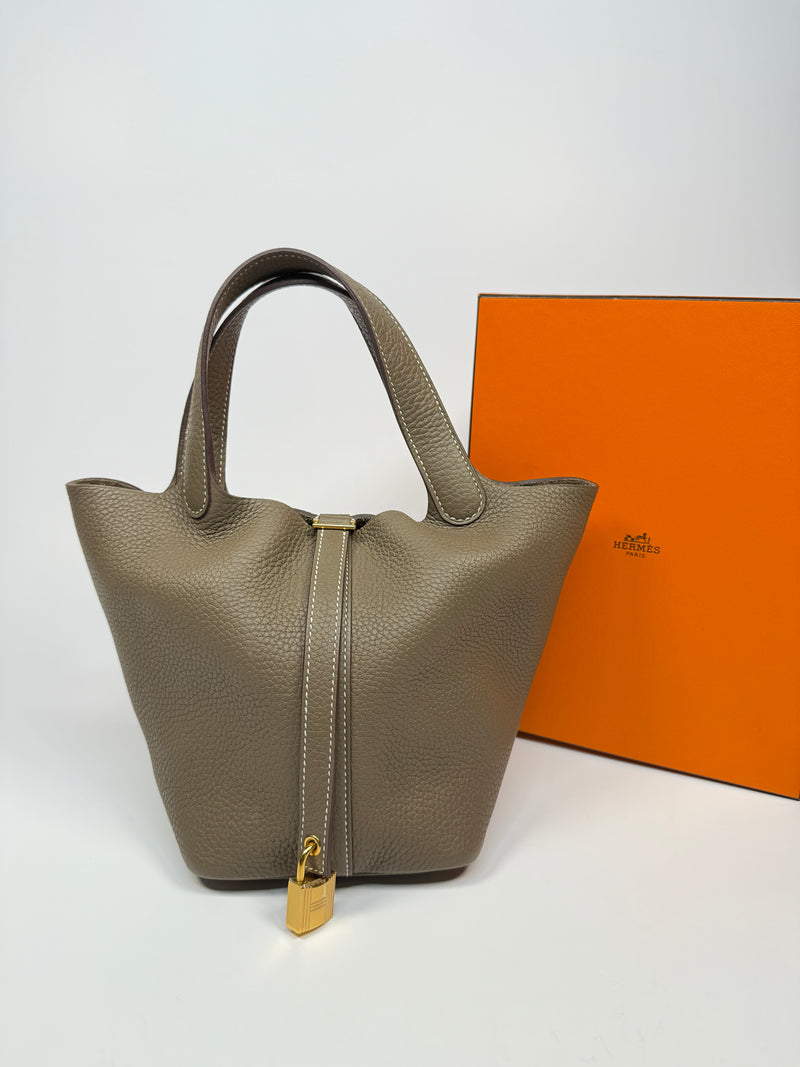 Hermès Picotin 18 In Etoupe Clemence Leather With GHW