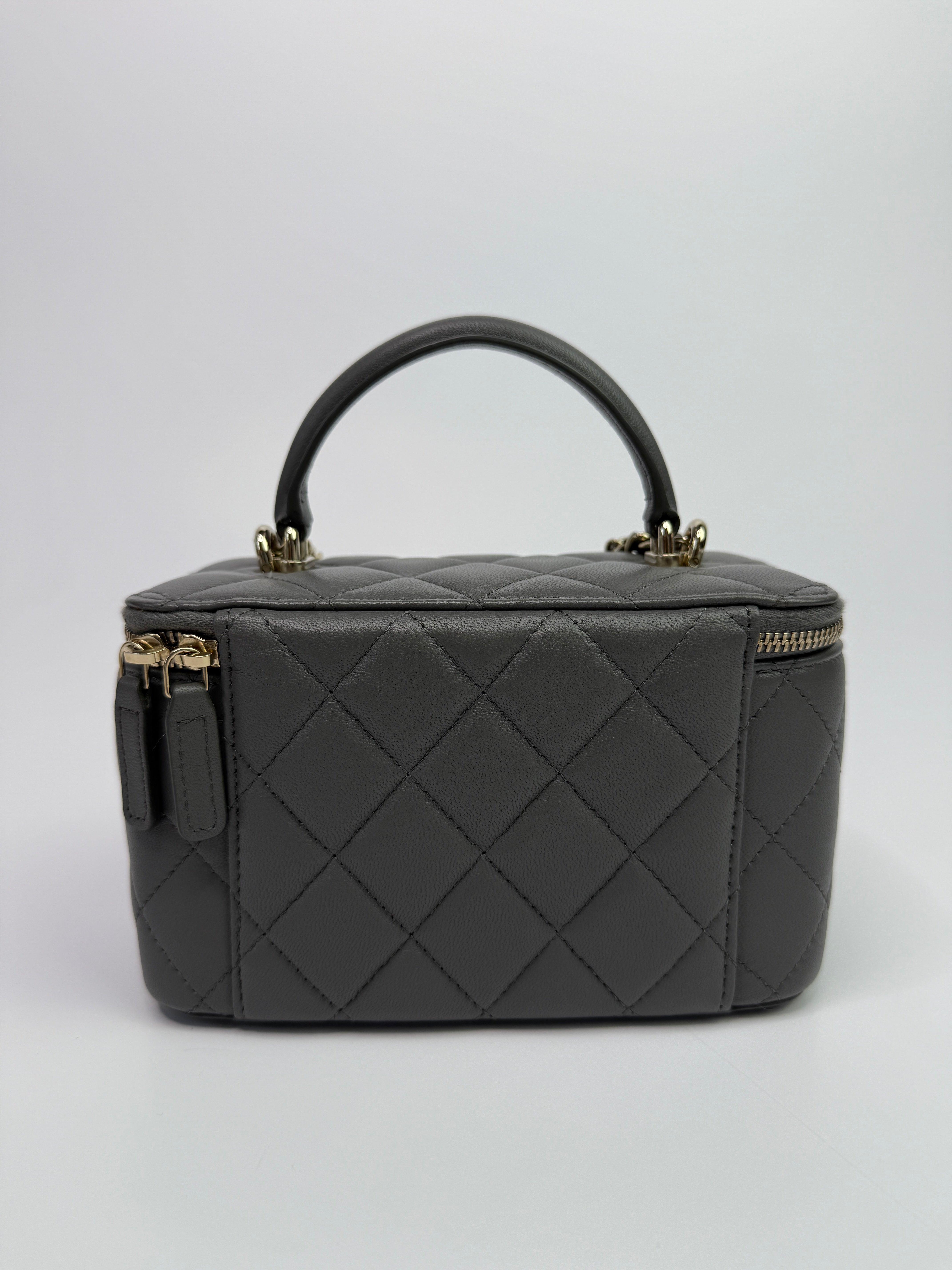 Chanel Vanity Rectangular with Top Handle Grey Lambskin GHW