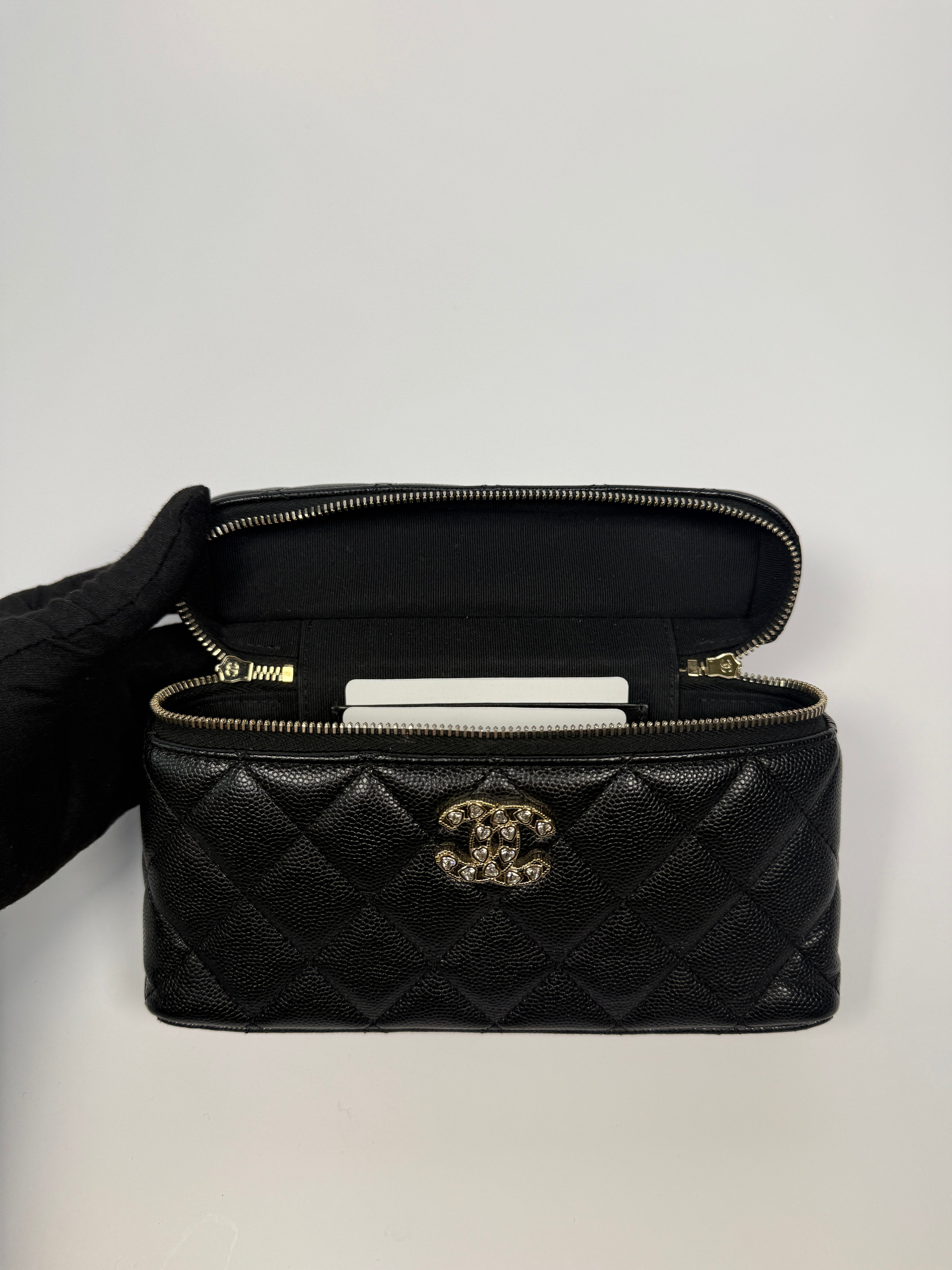 Chanel Flat Vanity In Black Caviar Leather With Gold Hardware Authentic and preloved in excellent condition. 