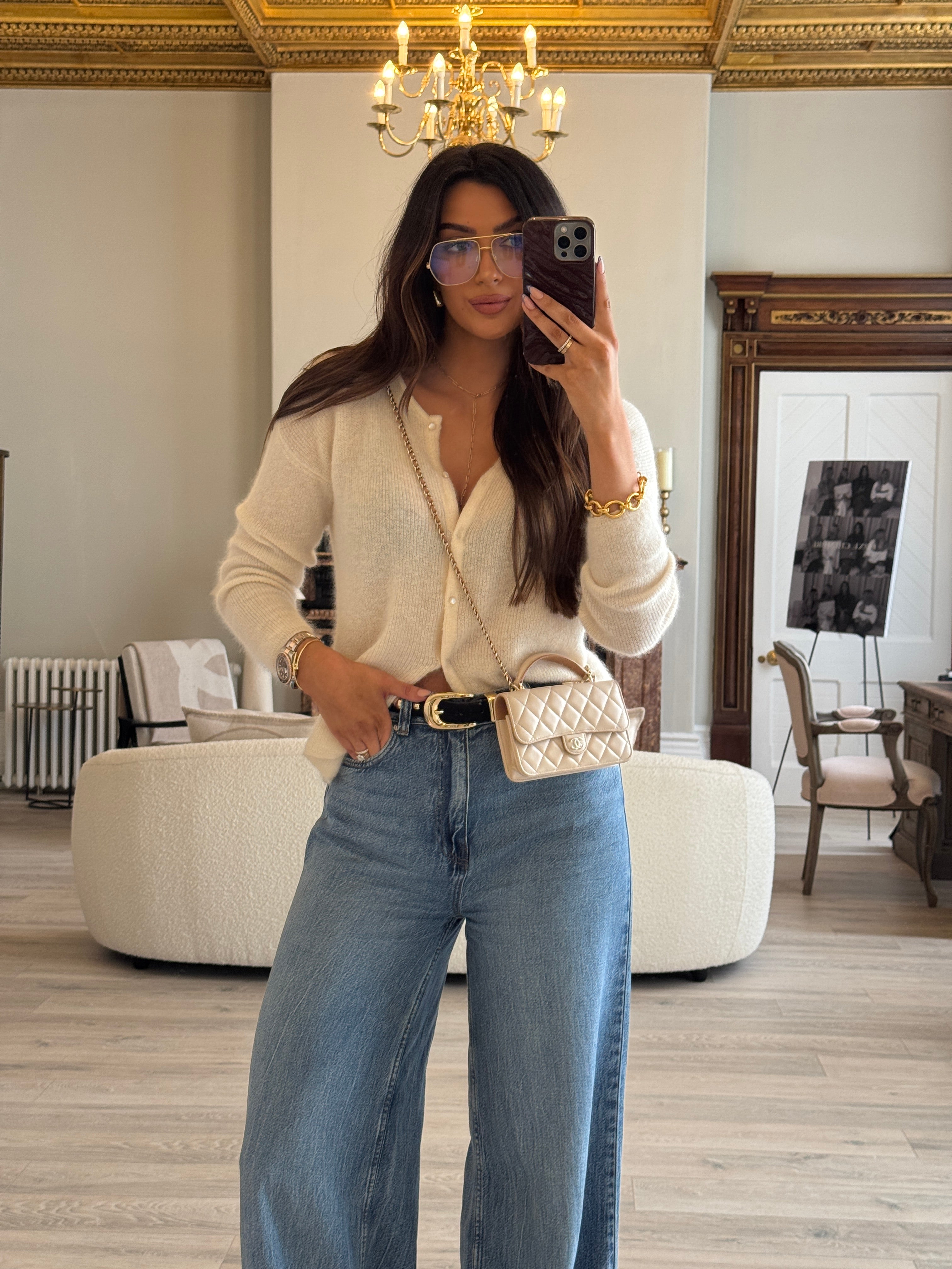 Chanel Top Handle Mini WOC Ecru/Beige Lambskin Gold Hardware 23P