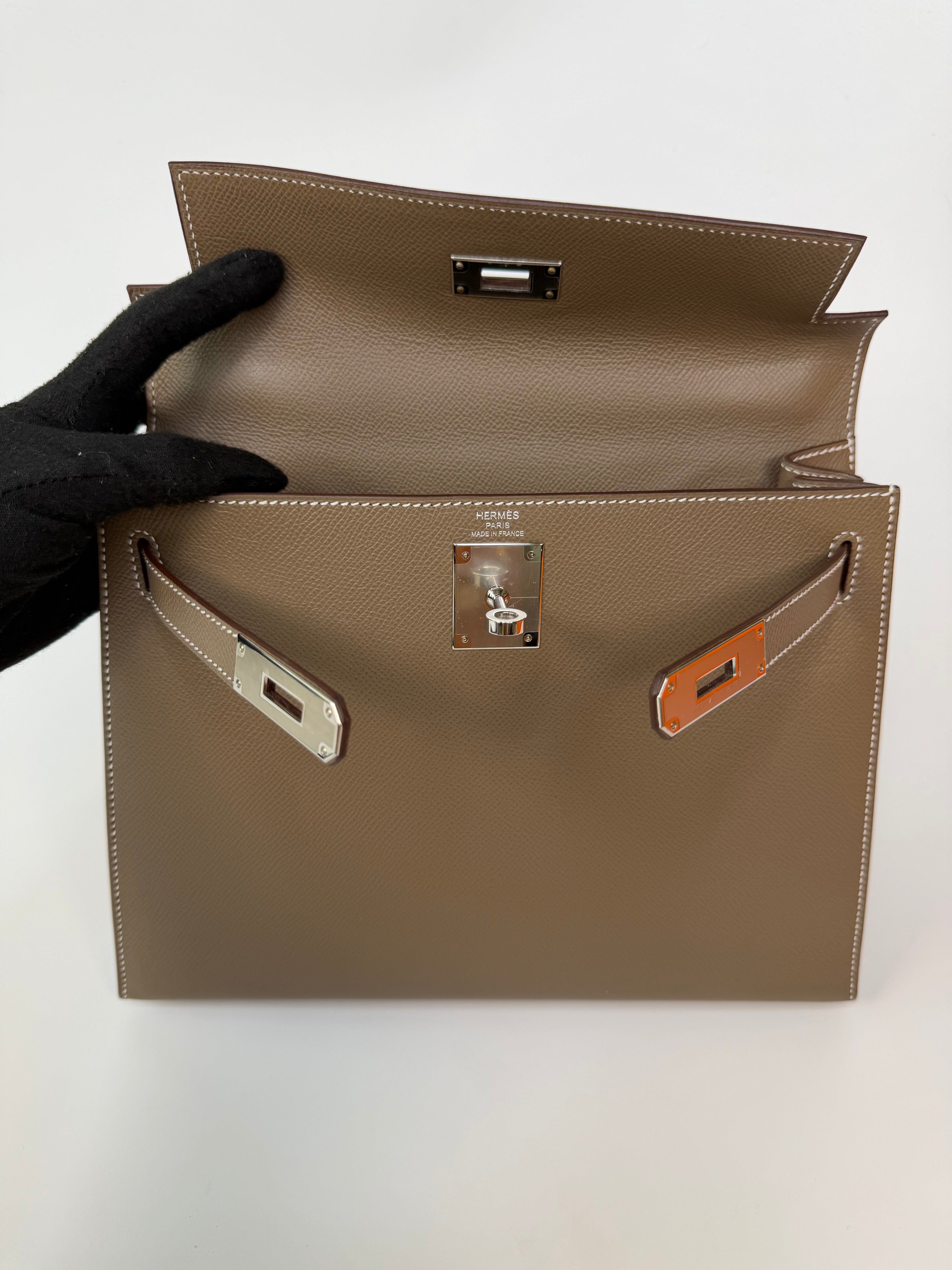 Hermès Kelly 28 In Etoupe Epsom Leather With Palladium Hardware