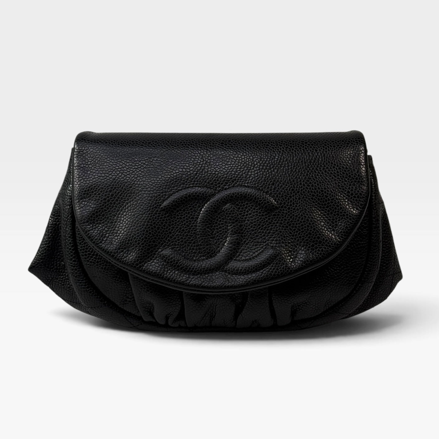 Chanel Wallet On Chain Half Moon In Black caviar With Silver Hardware 100% authentic and preloved in excellent condition