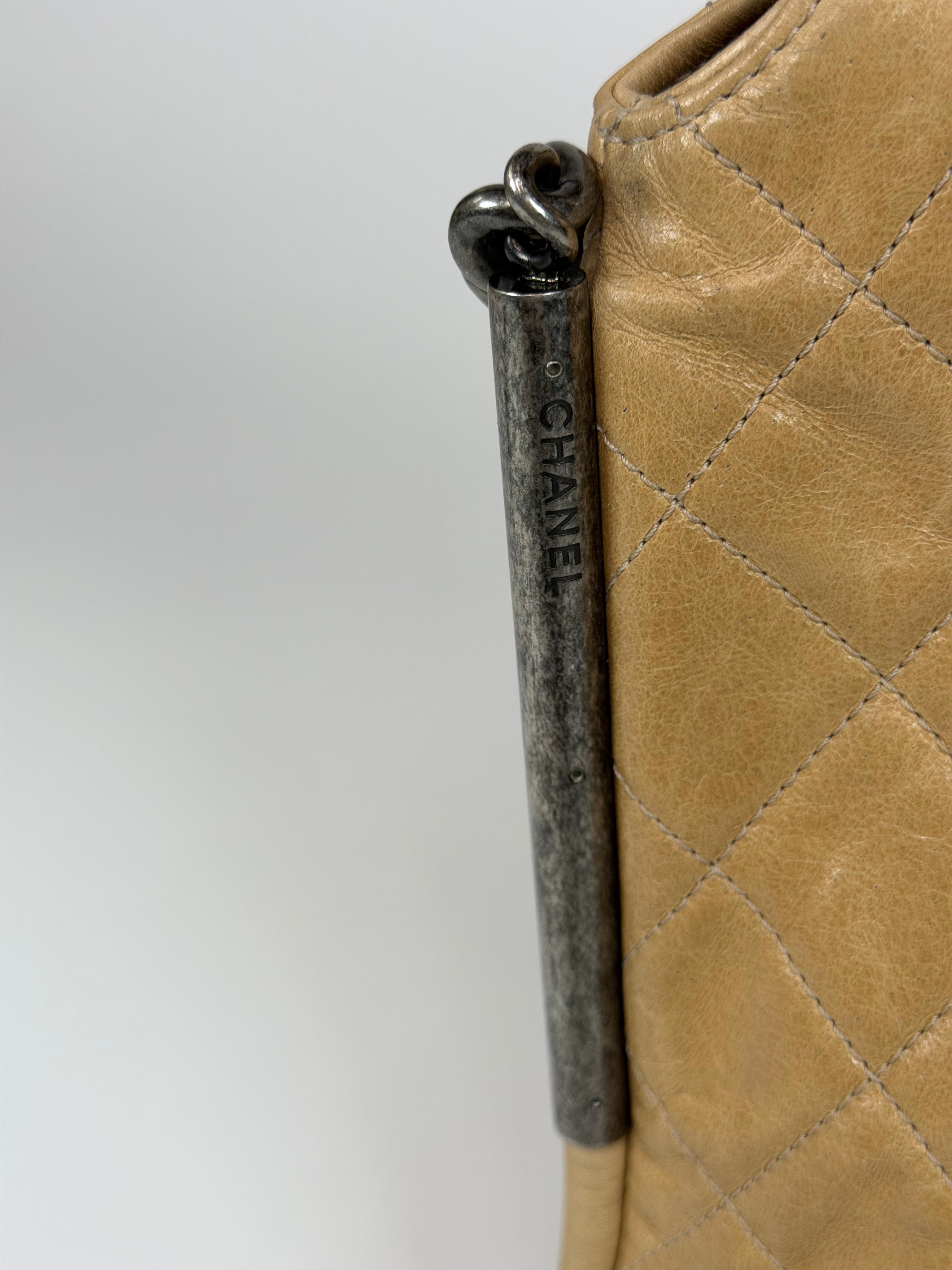 Chanel Large 31 Flap Bag In Beige Calfskin With Ruthenium Hardware. Authentic and preloved in very good condition. Insured next day delivery. Verified by Luxe cheshire