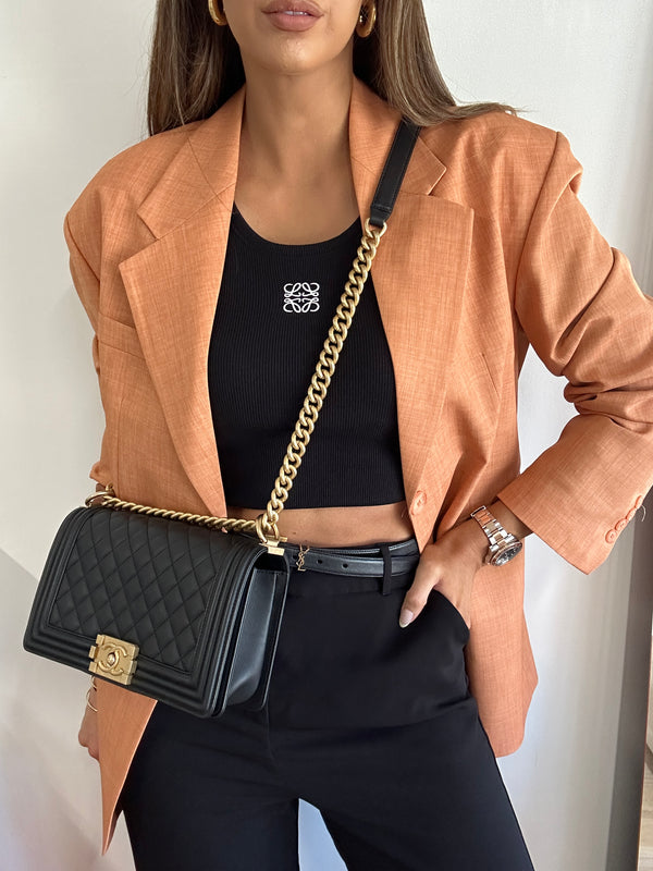 Chanel Boy Bag Medium In Black Lambskin Leather