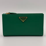 Prada Large Wallet In Green Saffiano Leather