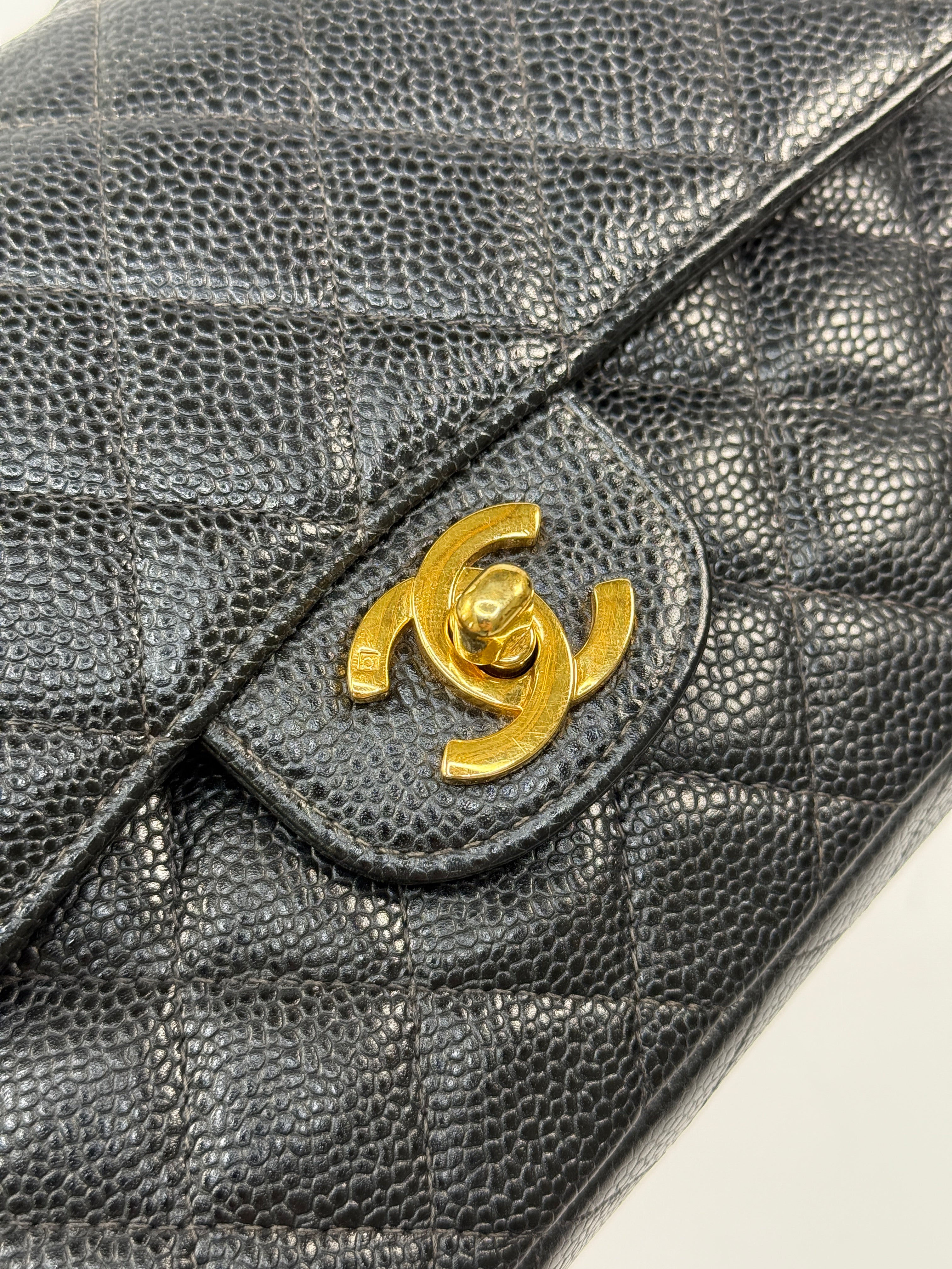 Chanel Vintage Small Classic Double Flap In Black Caviar Leather With GHW