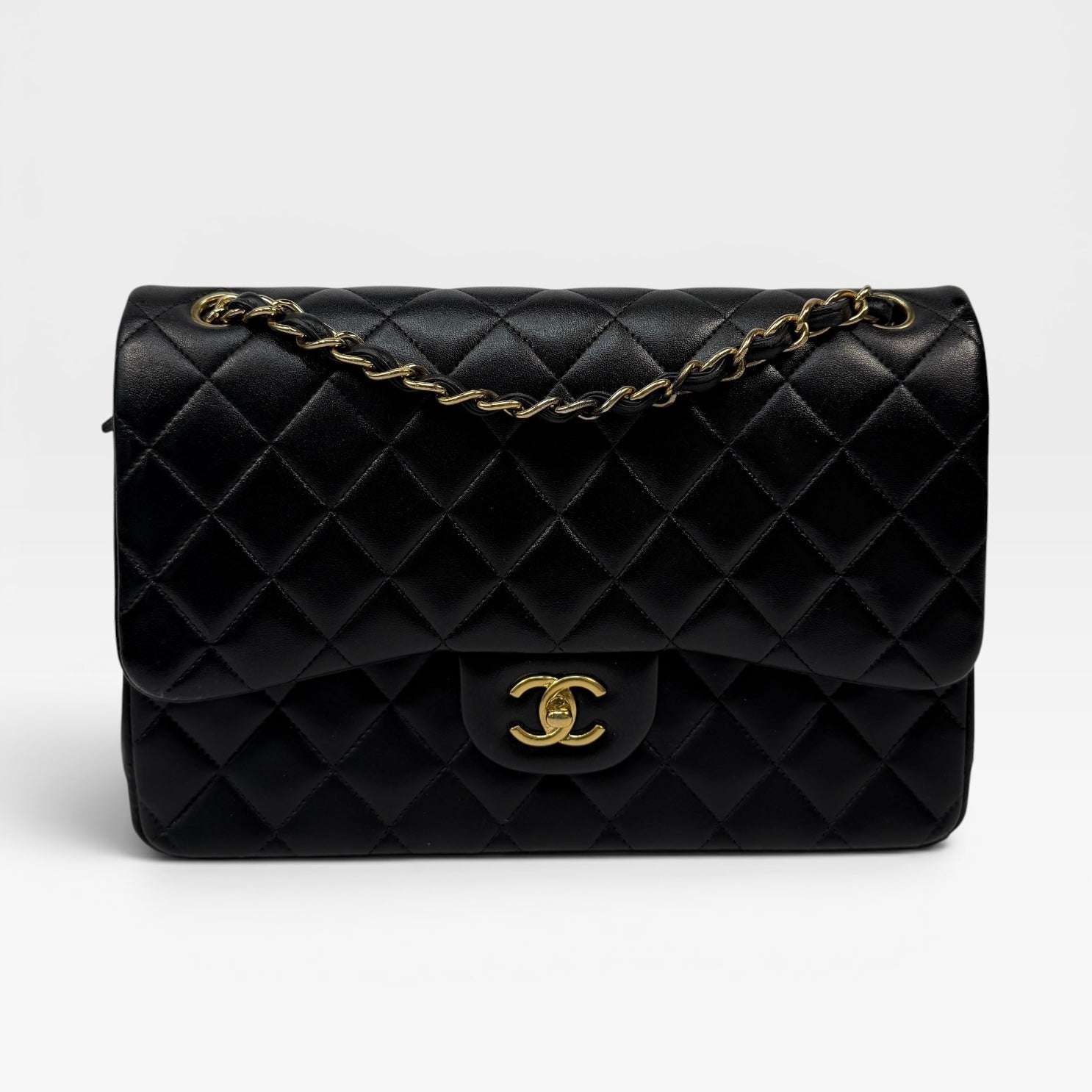 Chanel Jumbo Black Lambskin Leather With Gold Hardware