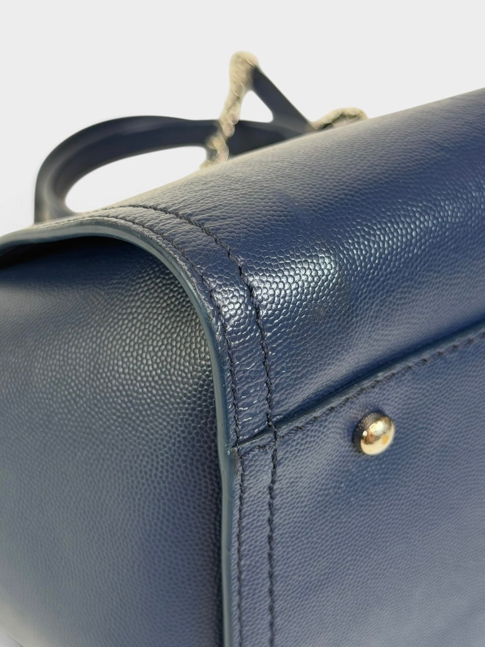 Chanel Medium Deauville In Blue Leather With Silver Hardware. Authentic and preloved in very good condition. 100% Luxe guarantee 
