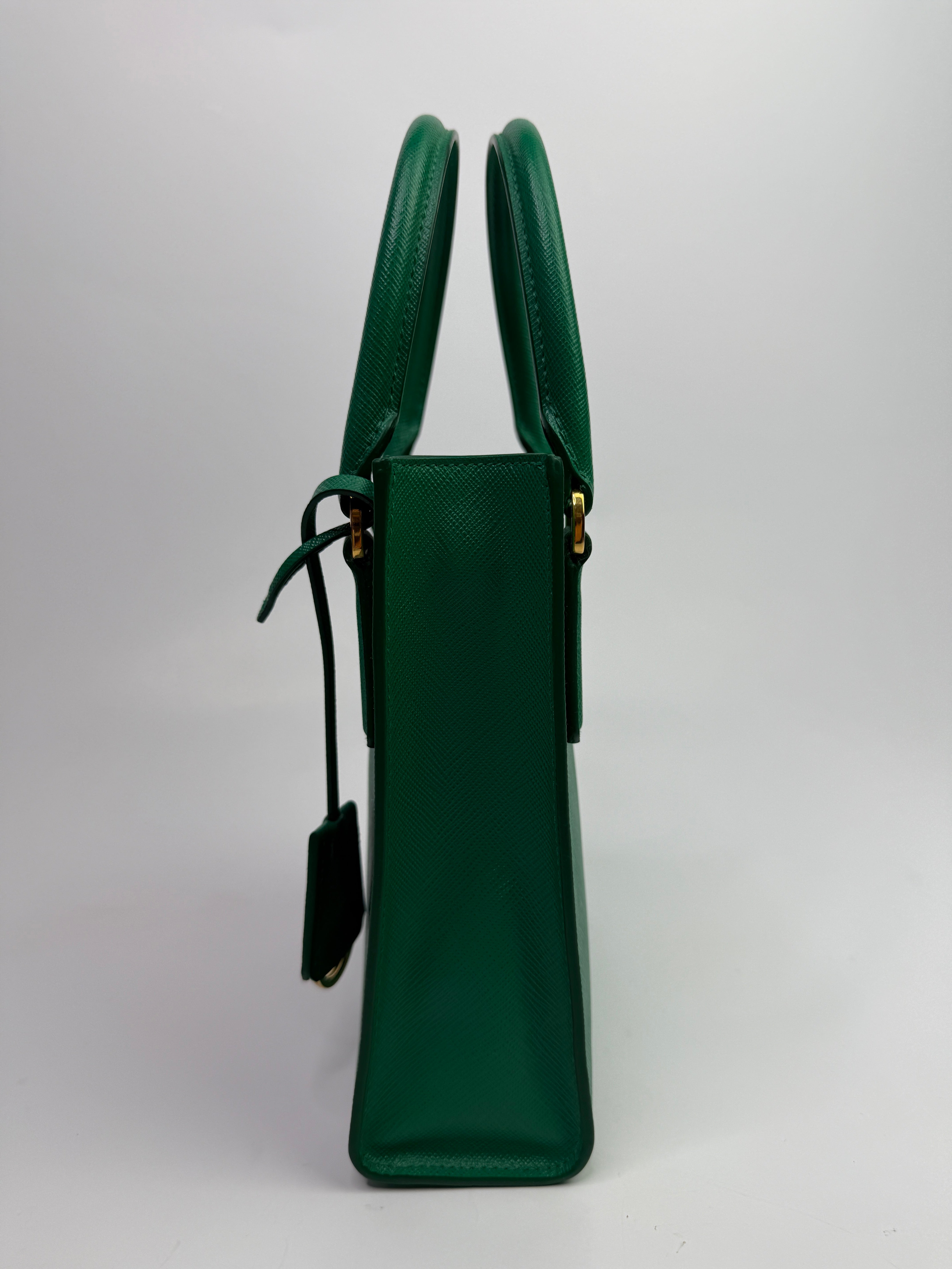 Prada Mini Tote In Green Saffiano Leather