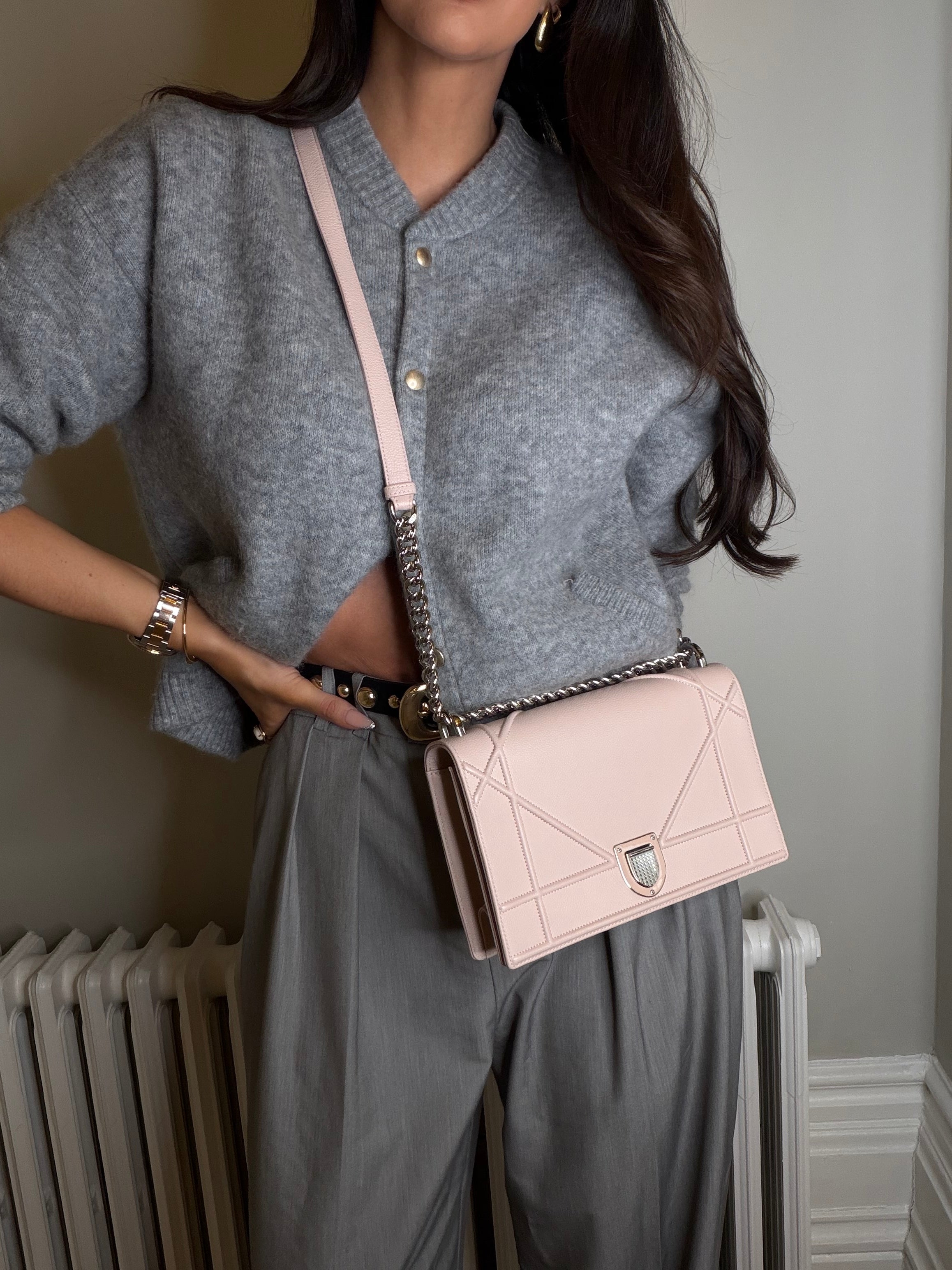 Christian Dior Medium Diorama Bag In Blush Pink Leather With Silver Hardware. Authentic and preloved. Excellent Condition