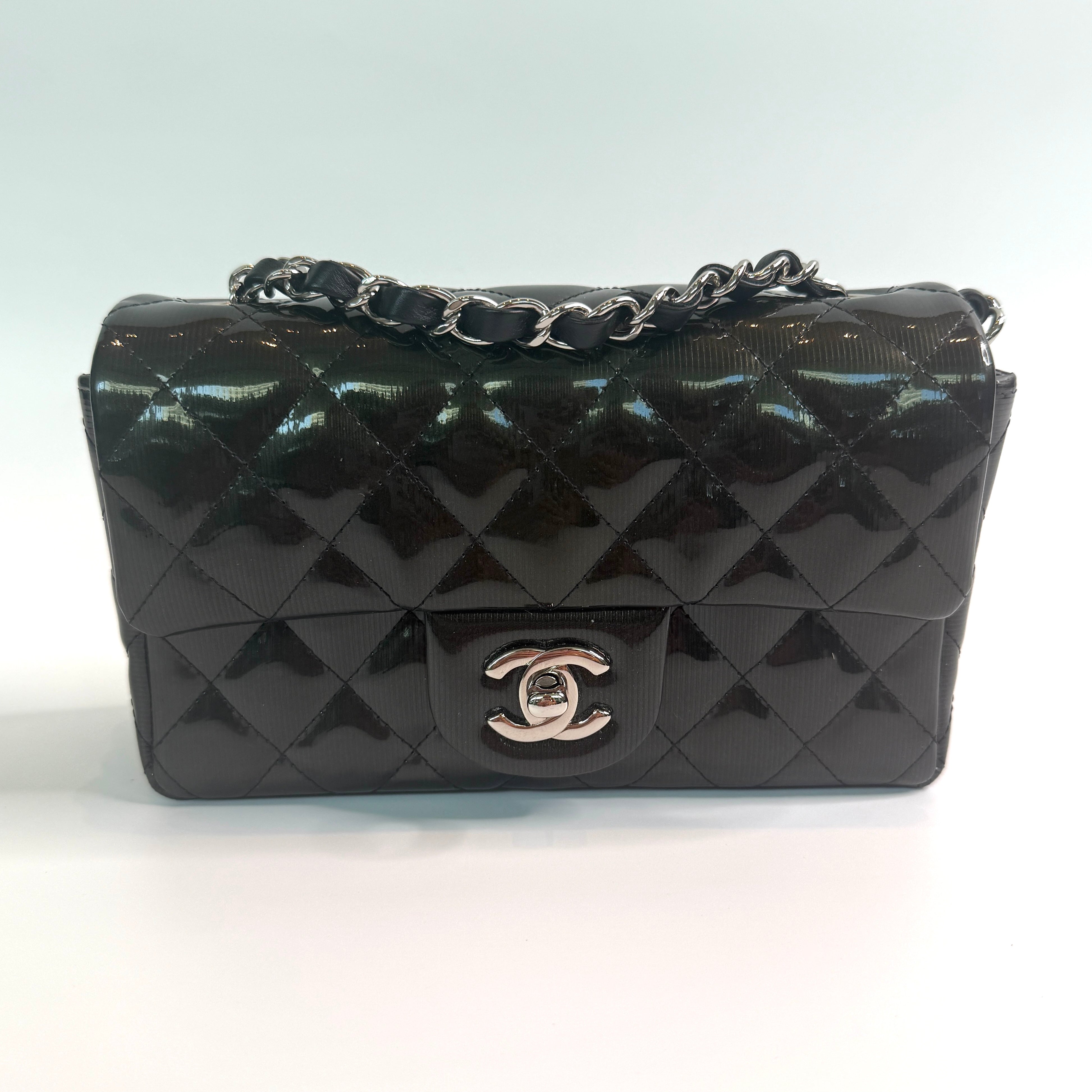 Chanel Mini Rectangle In Gunmetal Patent With SHW