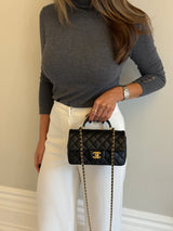 Chanel Mini Rectangle Top Handle Flap Bag In Black Lambskin With GHW