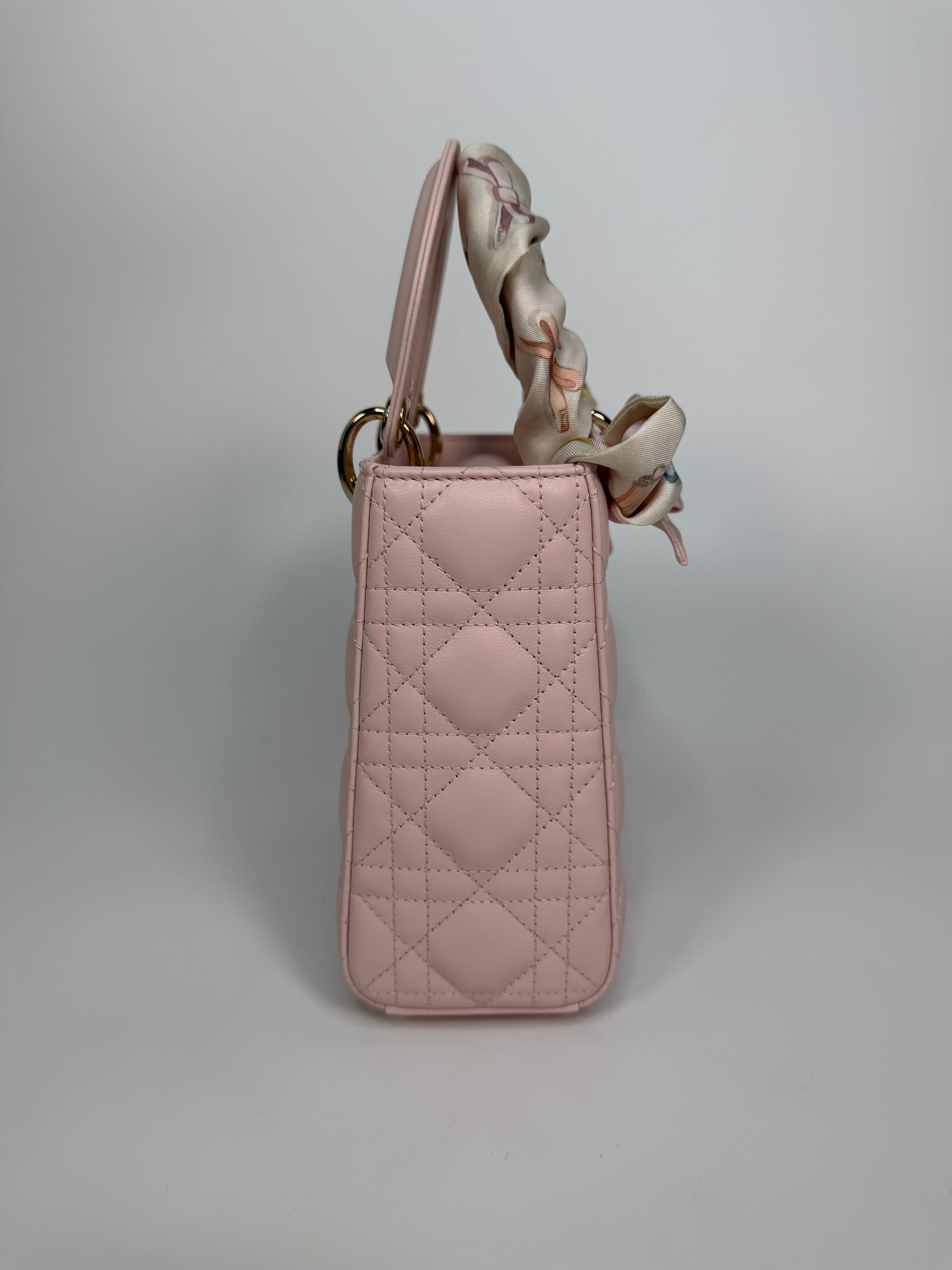 Christian Dior Lady Dior Small Bag In Rose Tendre With Gold Hardware. Authentic and preloved in excellent condition