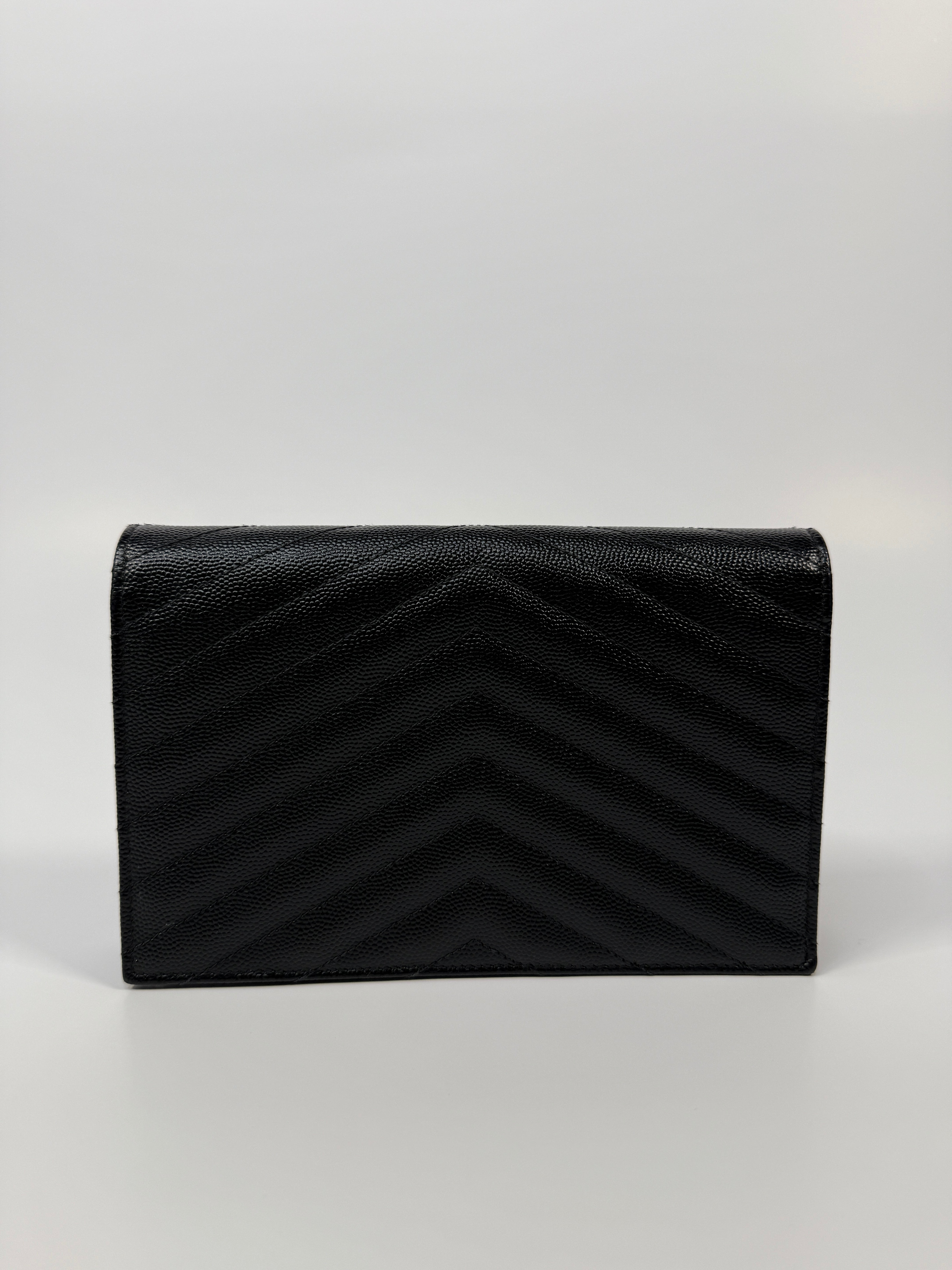 Saint Laurent Cassandre Matelassé Textured- Leather Wallet On Chain