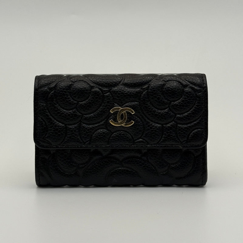 Chanel Classic Black Caviar Camelia Coin Wallet