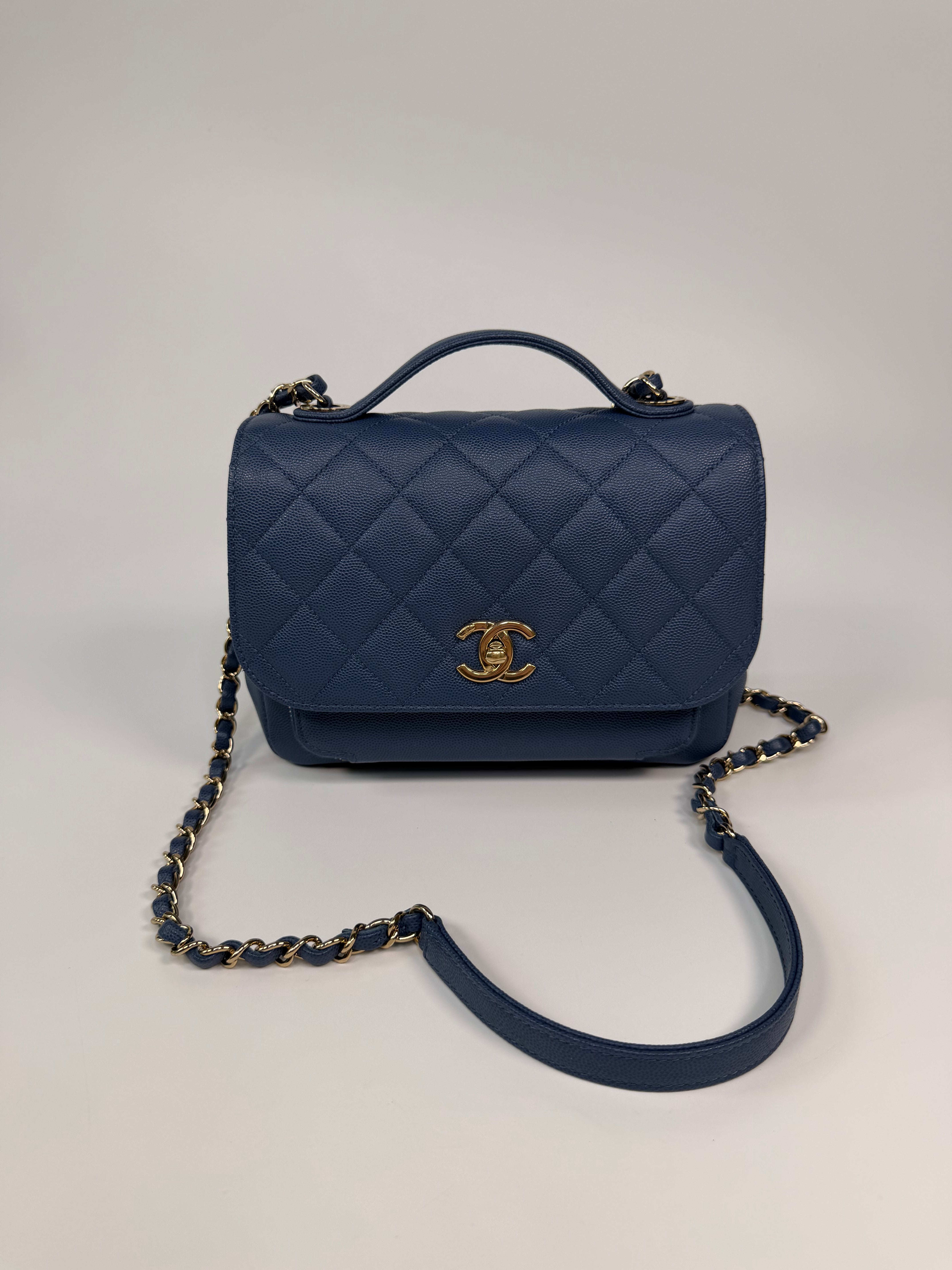 Chanel Medium Business Affinity Bag In Blue Caviar With Gold Hardware