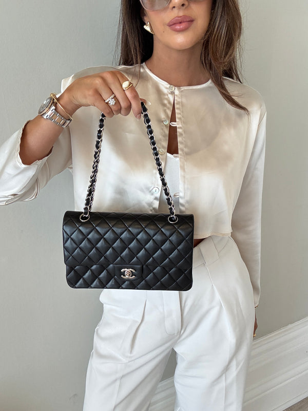 Chanel Medium Classic Double Flap Black Lambskin Leather With SHW