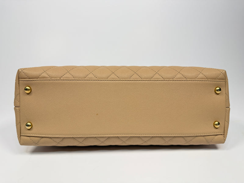 Chanel Coco Large Top Handle In Beige Caviar Leather With GHW