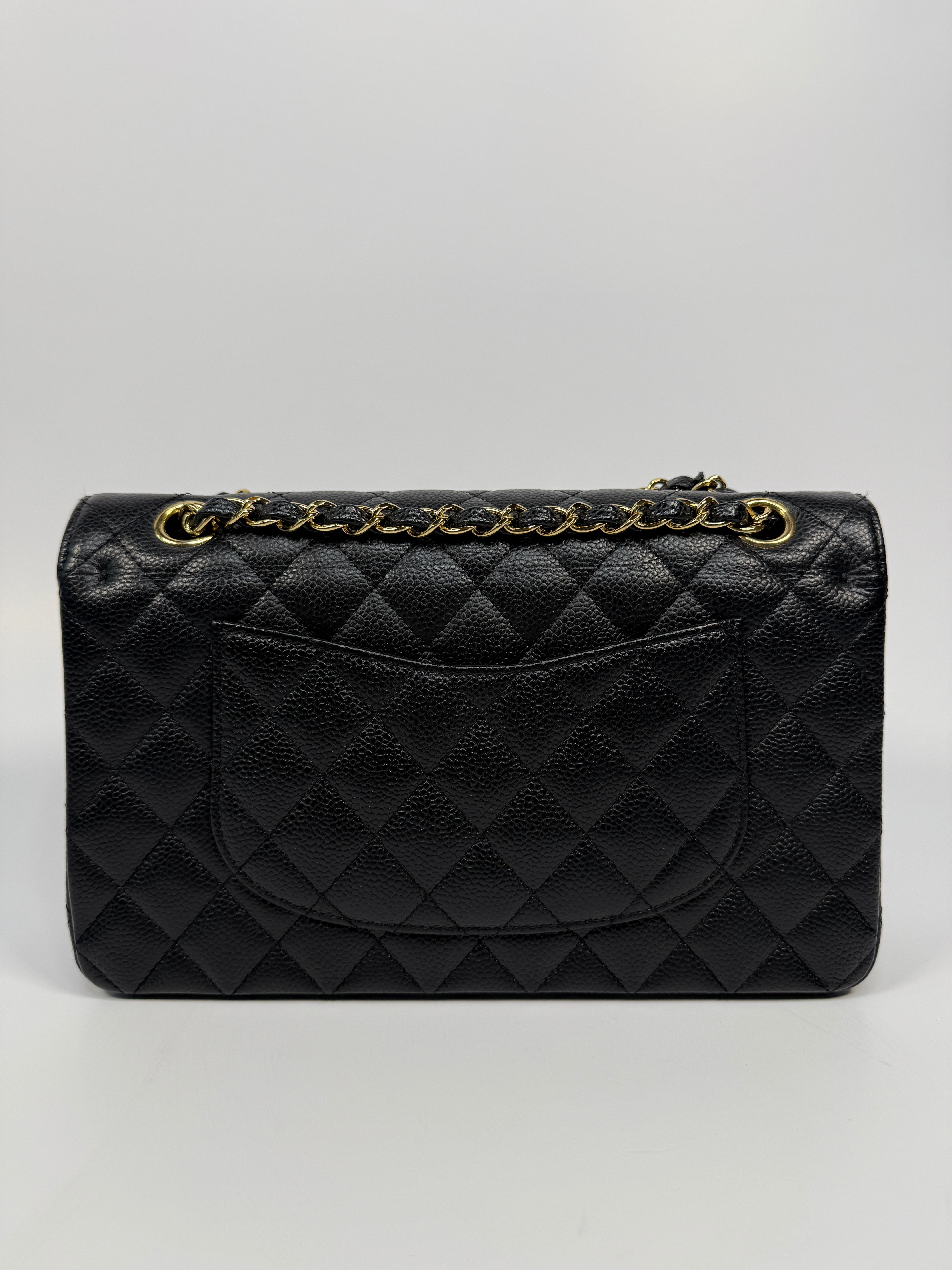 Chanel Medium Classic Double Flap Black Caviar With Gold Hardware, Authentic And Preloved In Excellent Condition 